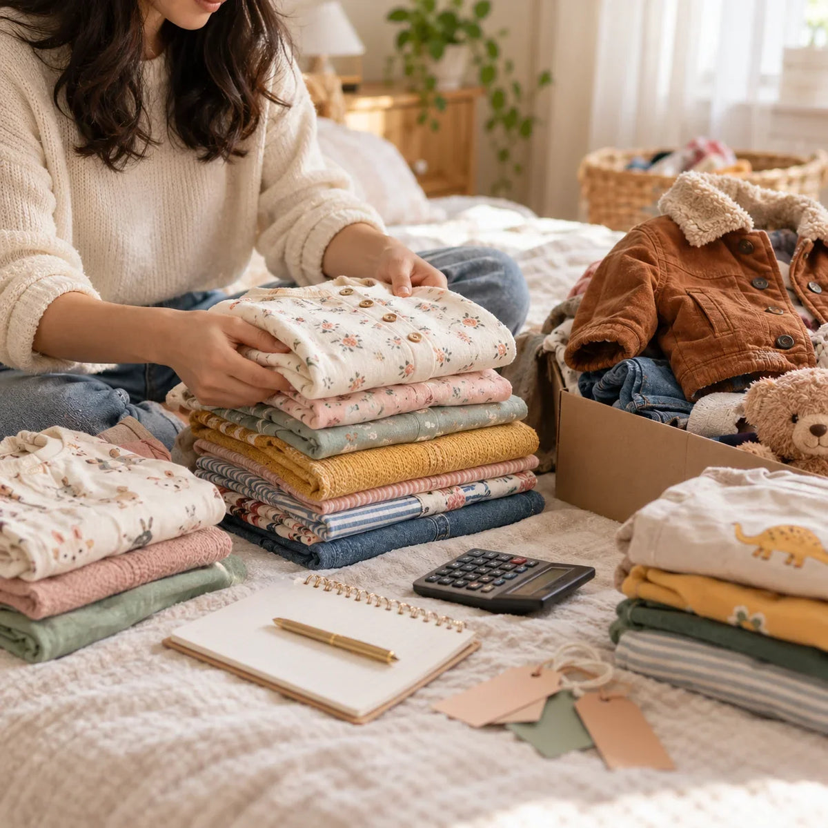 mom folding child clothes
