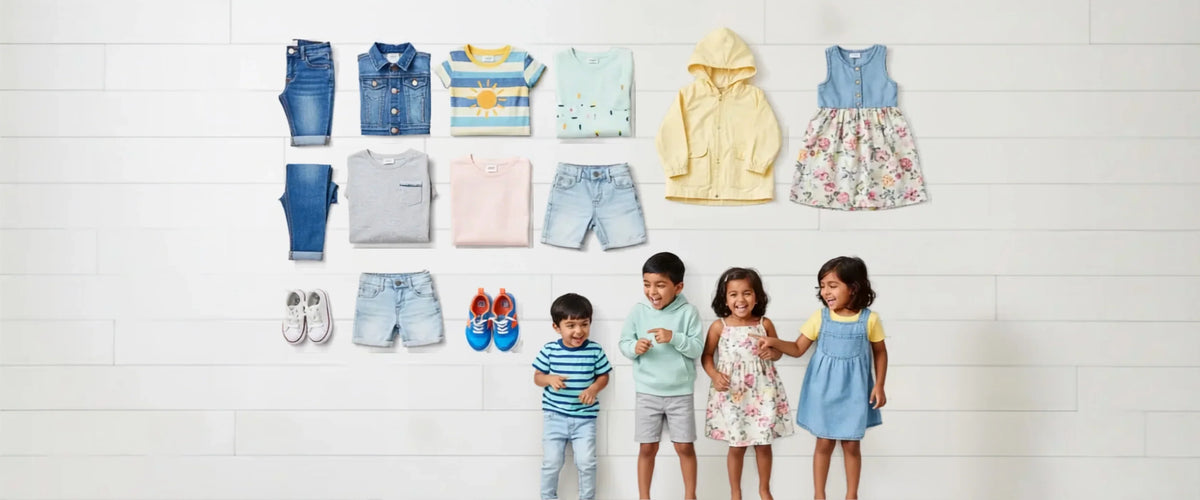 Kids laughing clothes displayed