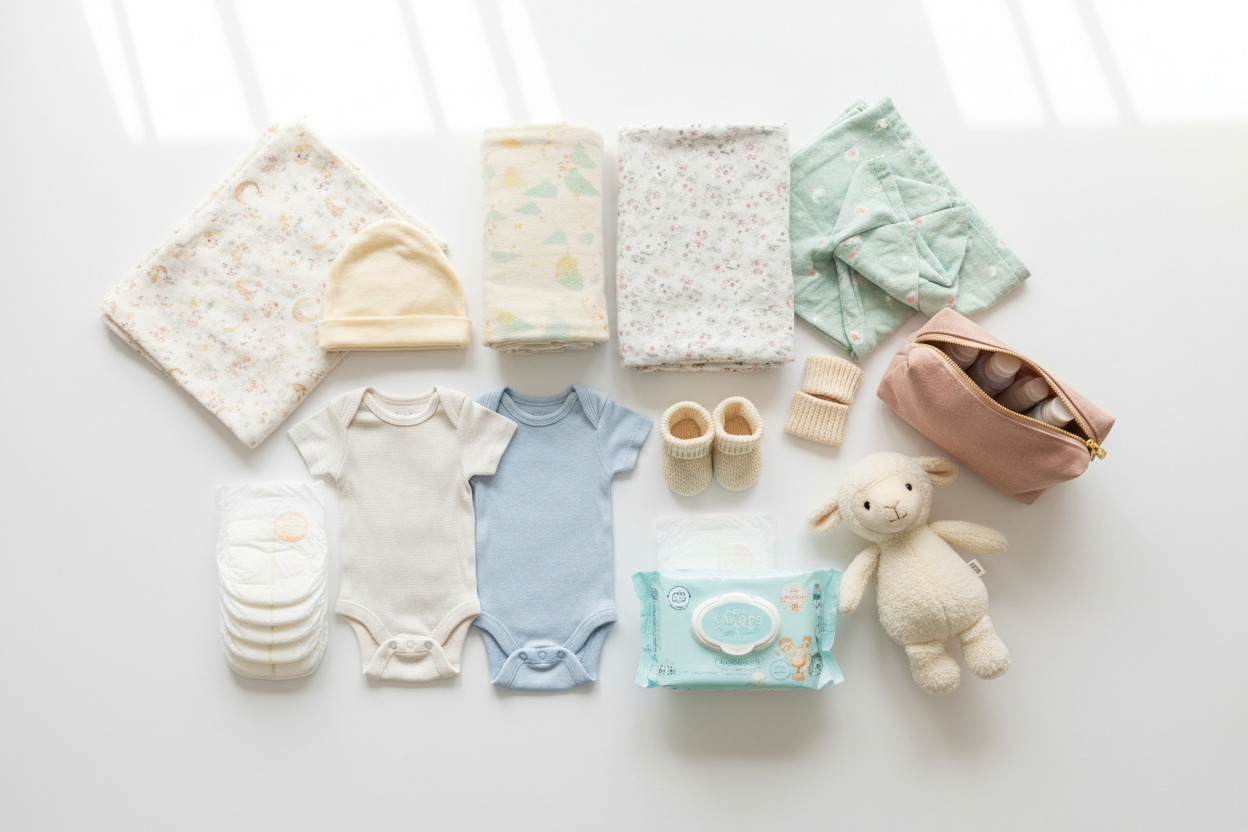 Clothes for newborn displayed