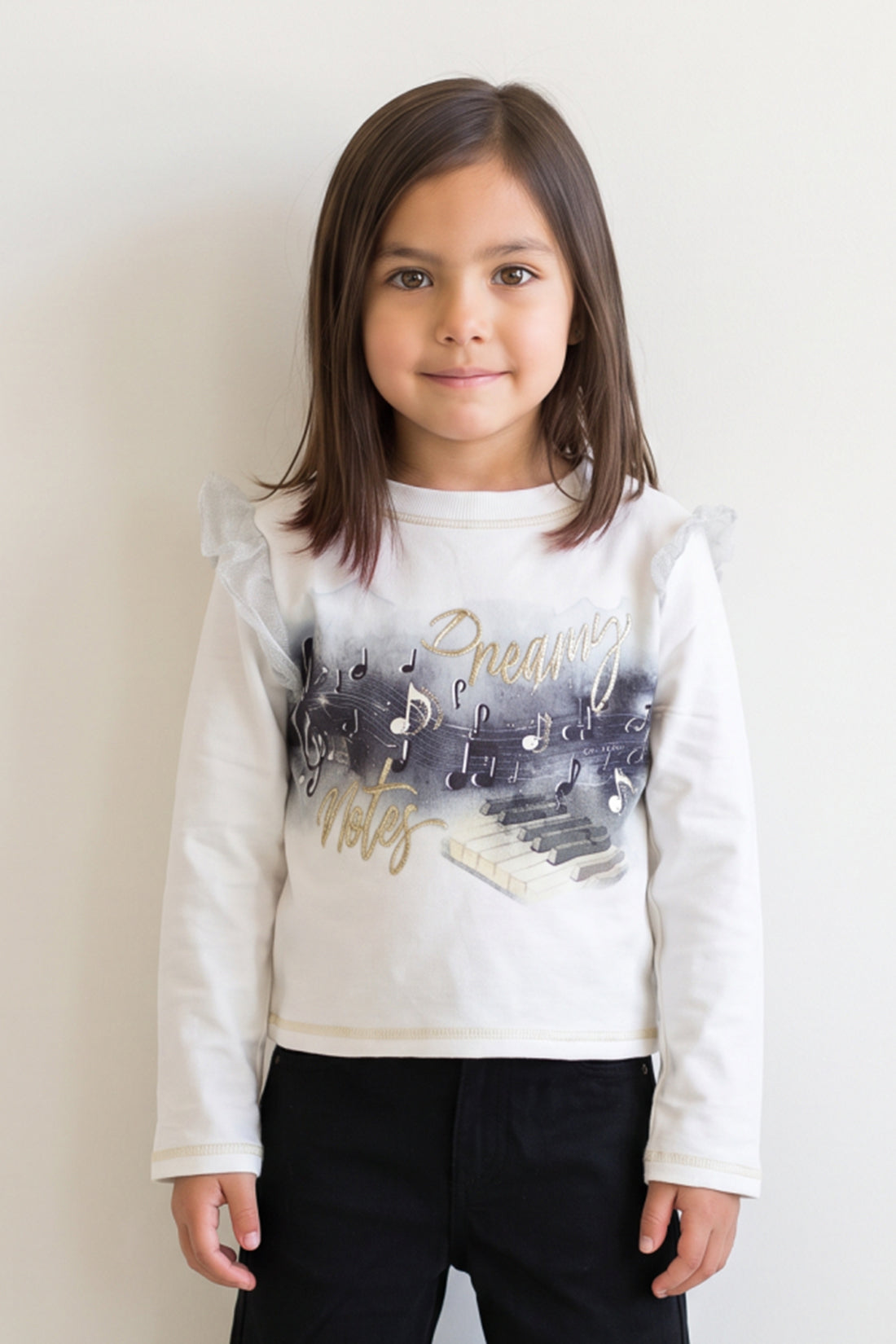 Girls White Embroidered French Terry Sweatshirt