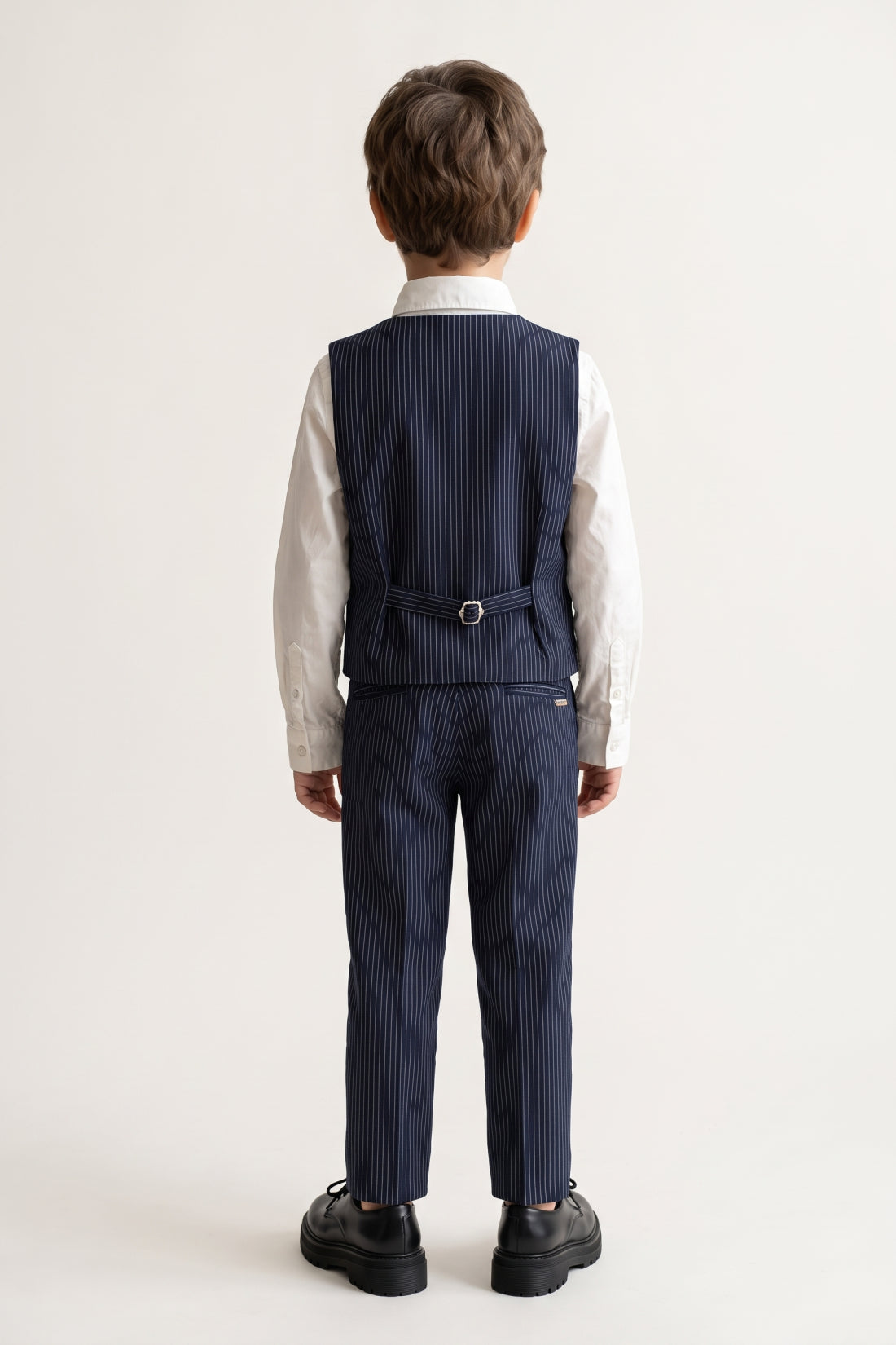 Boys Navy Blue Striped Twill Zip Trousers