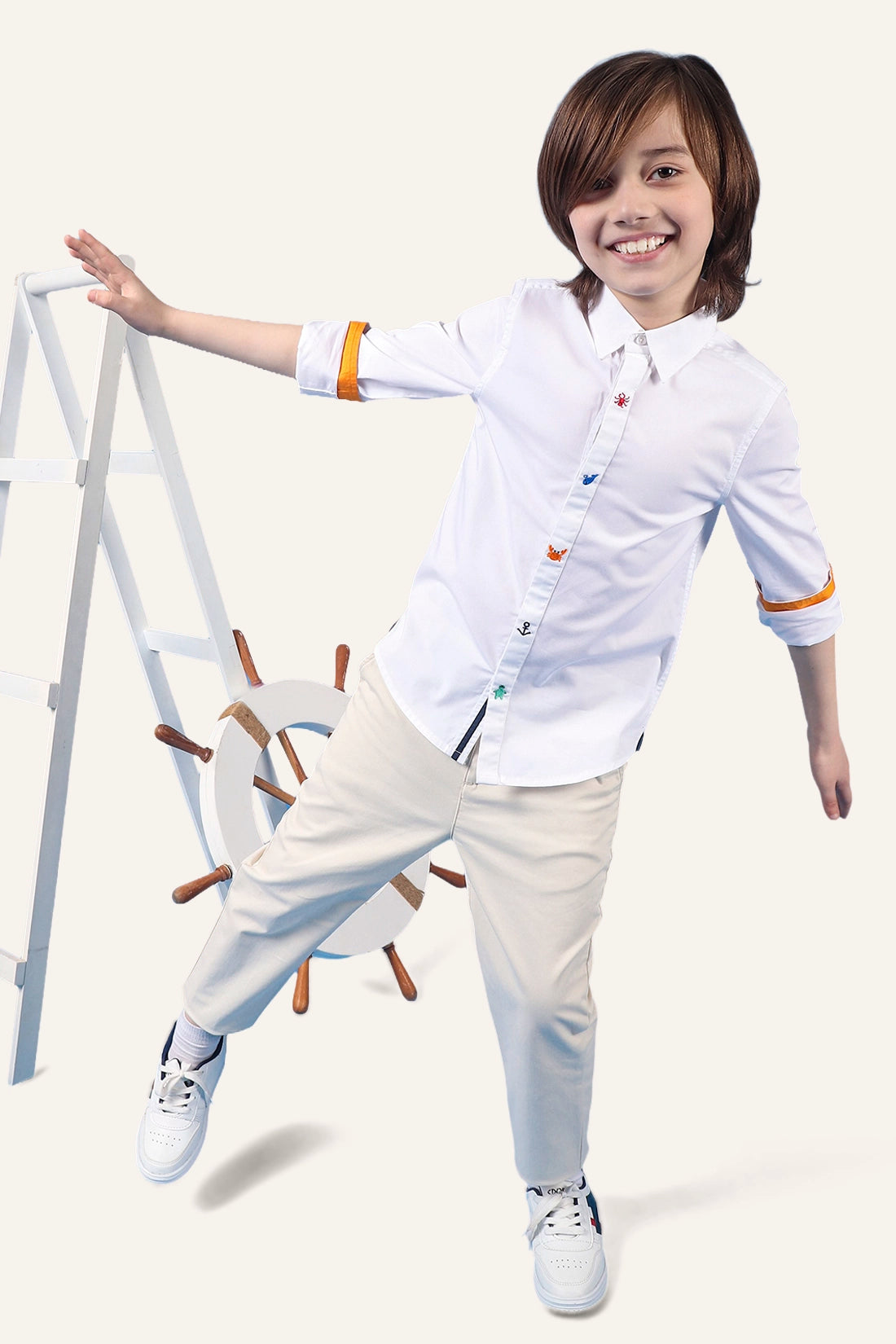 Boys White Embroidered Shirt