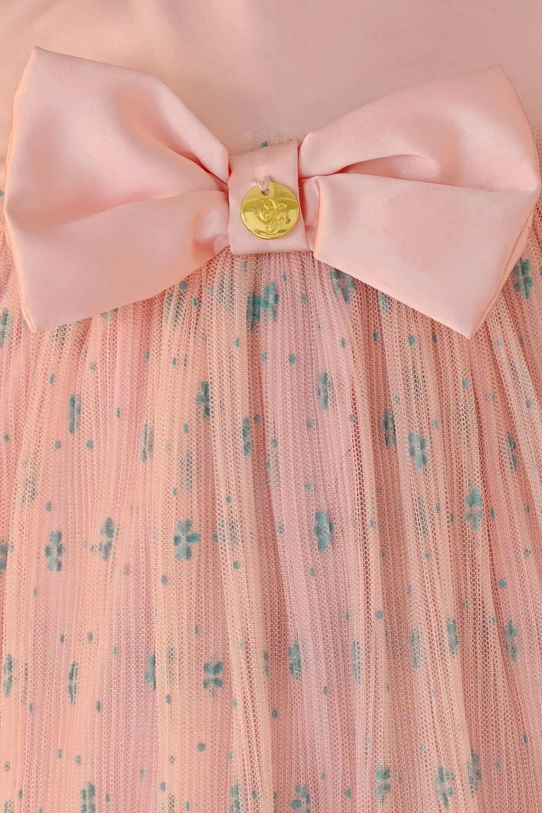 Girls Peach Printed Cotton Casual Dress