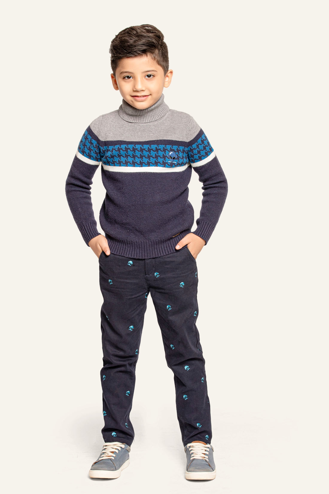 Boys Navy Blue Embroidered Trouser