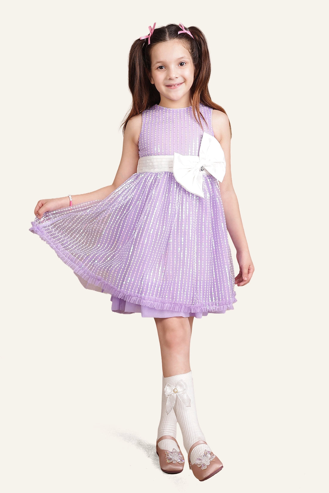 Girls Lilac Soft-Sequined Dress