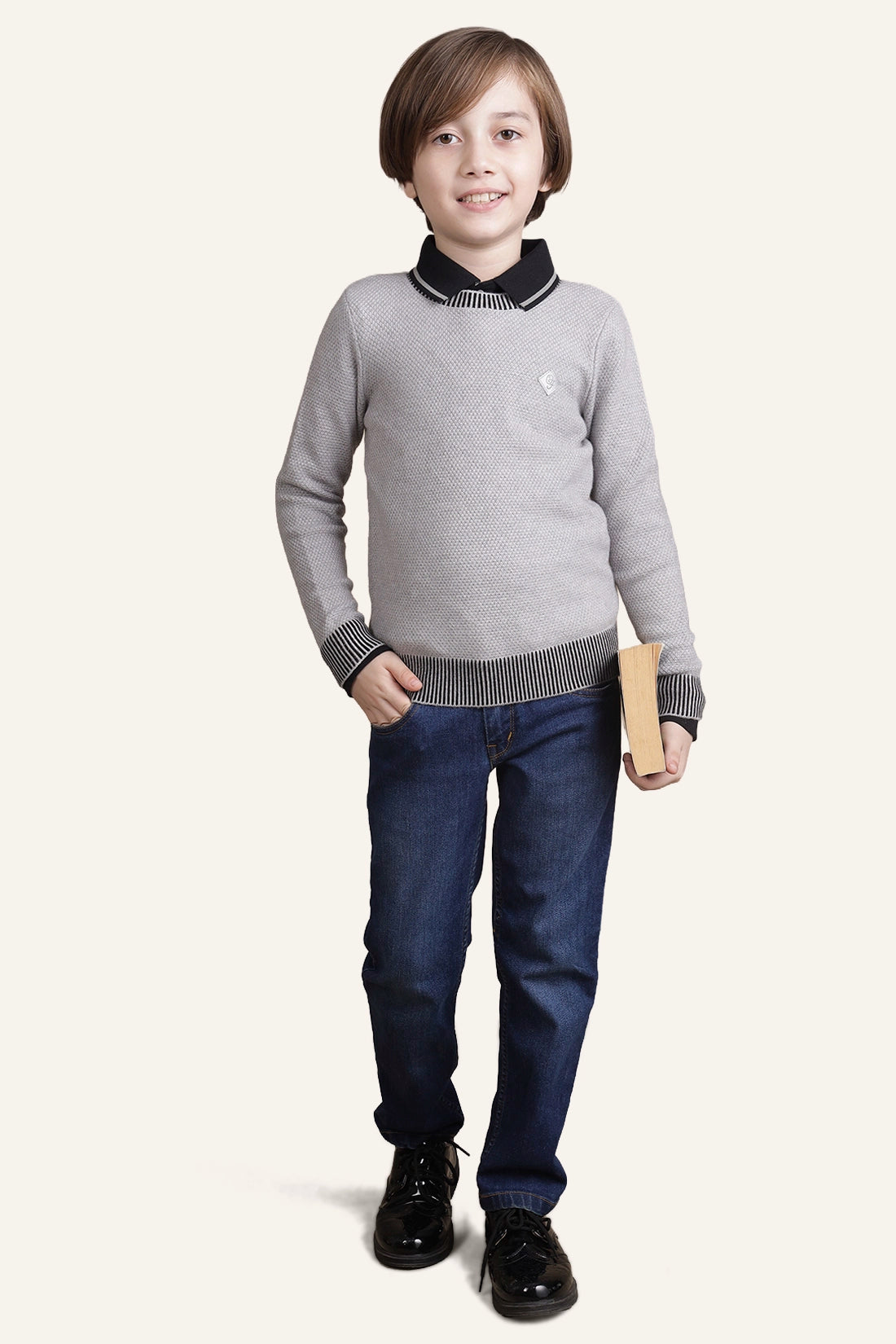 Boys Grey Solid Sweater