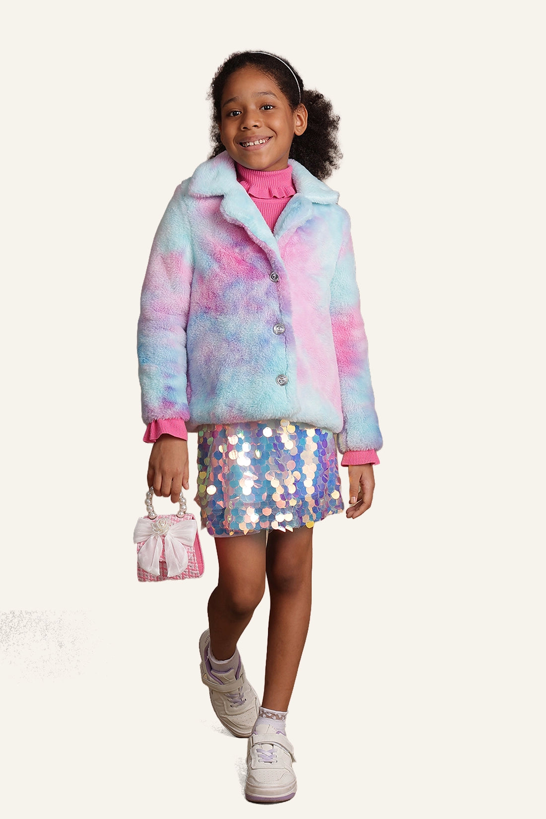 Girls Mulitcoloured Fur Overcoat