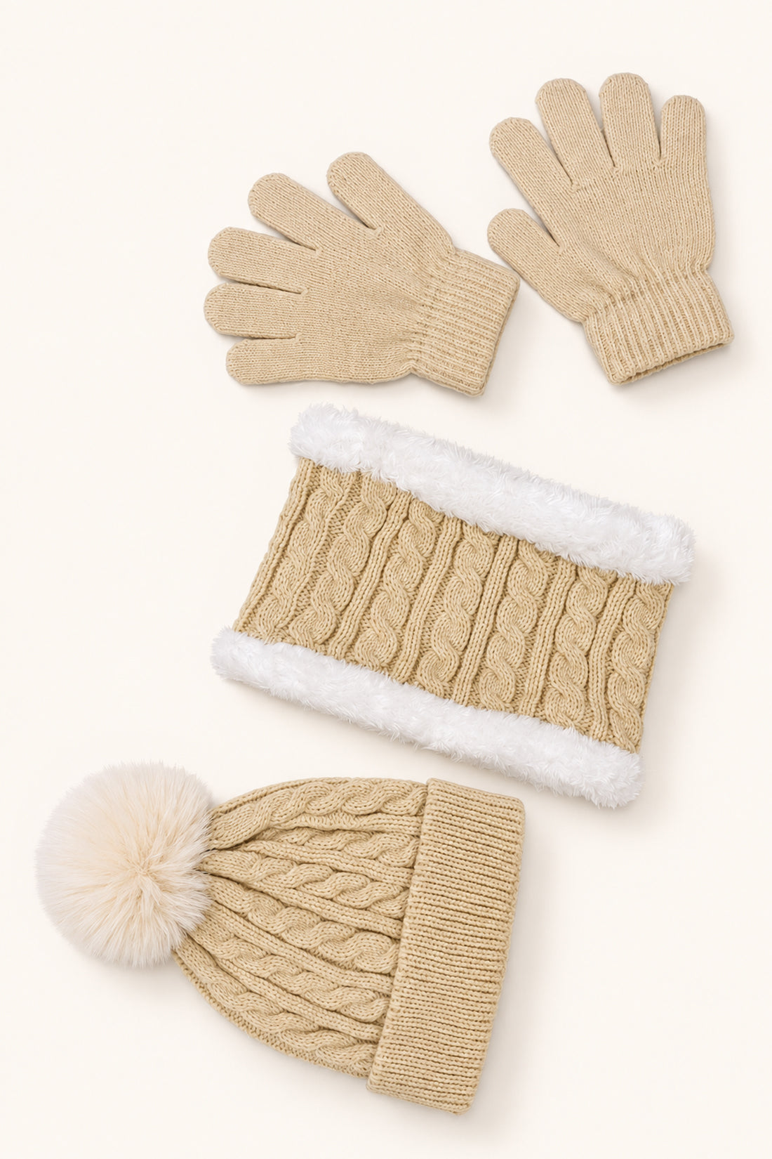 Unisex Beige Solid Knit Gift Set