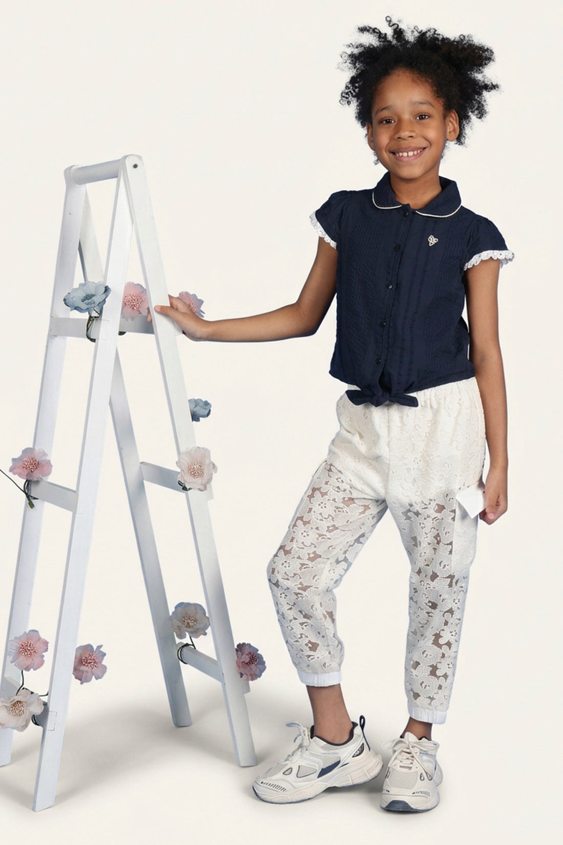 Girls Navy Blue Cap Sleeves Top