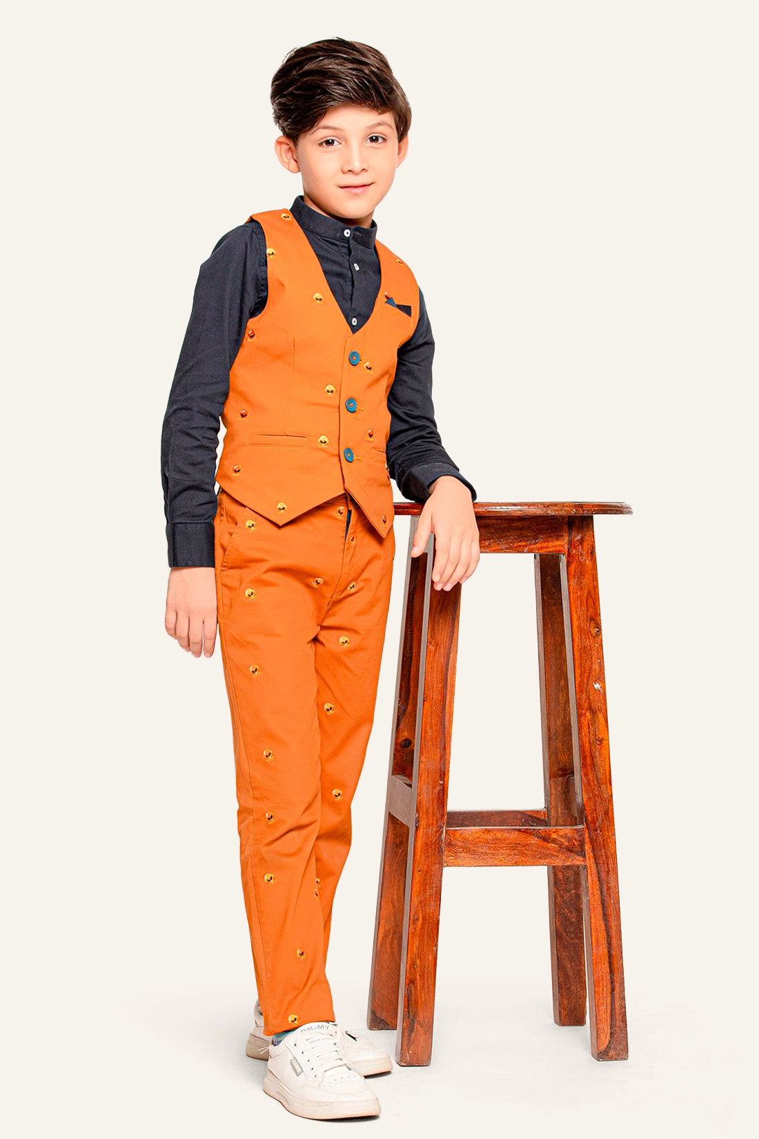 Boys Rust V-Neck Waist Coat