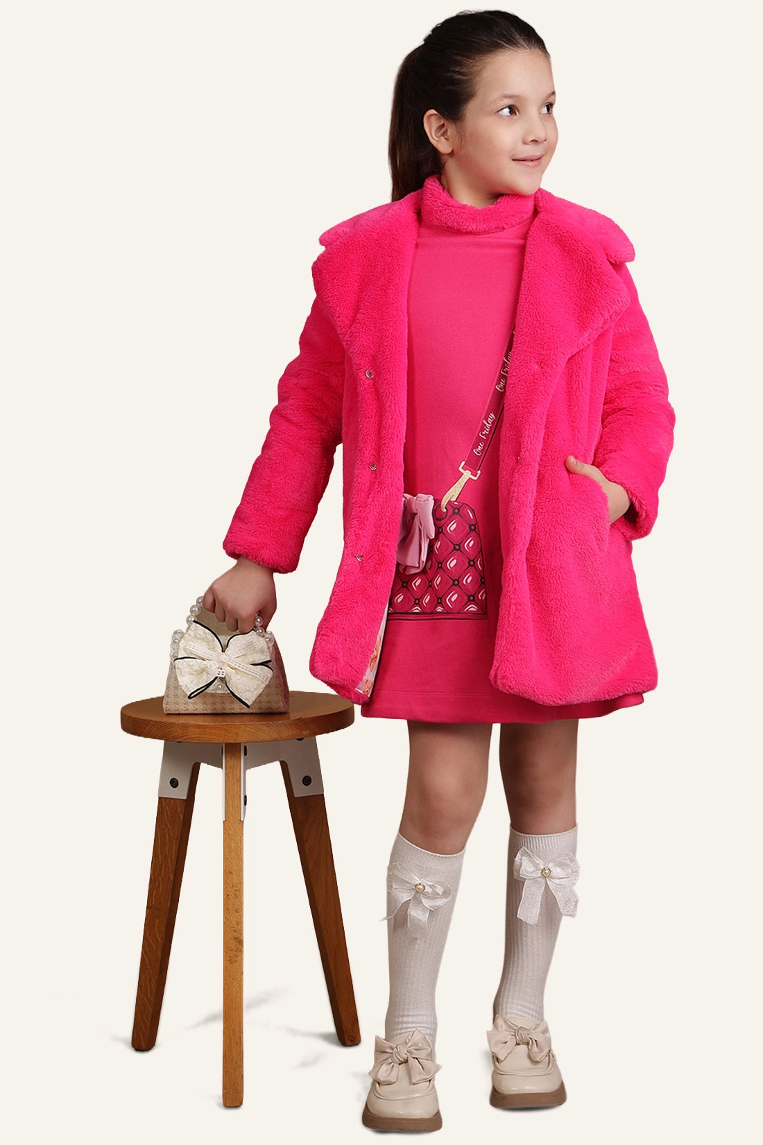 Girls Peppy Pink Fleece Overcoat