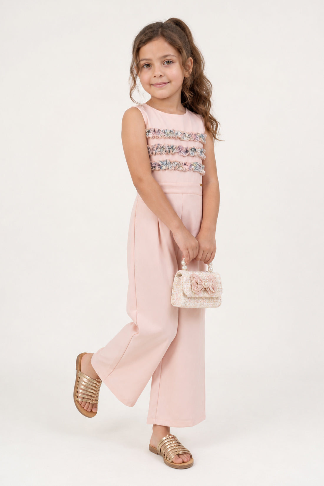 Pink Banana Crepe Half Sleeve Jumpsuit