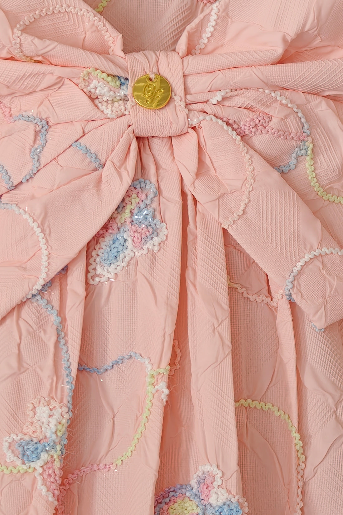 Girls Pink Embroidered Jacquard Full Sleeve Dress