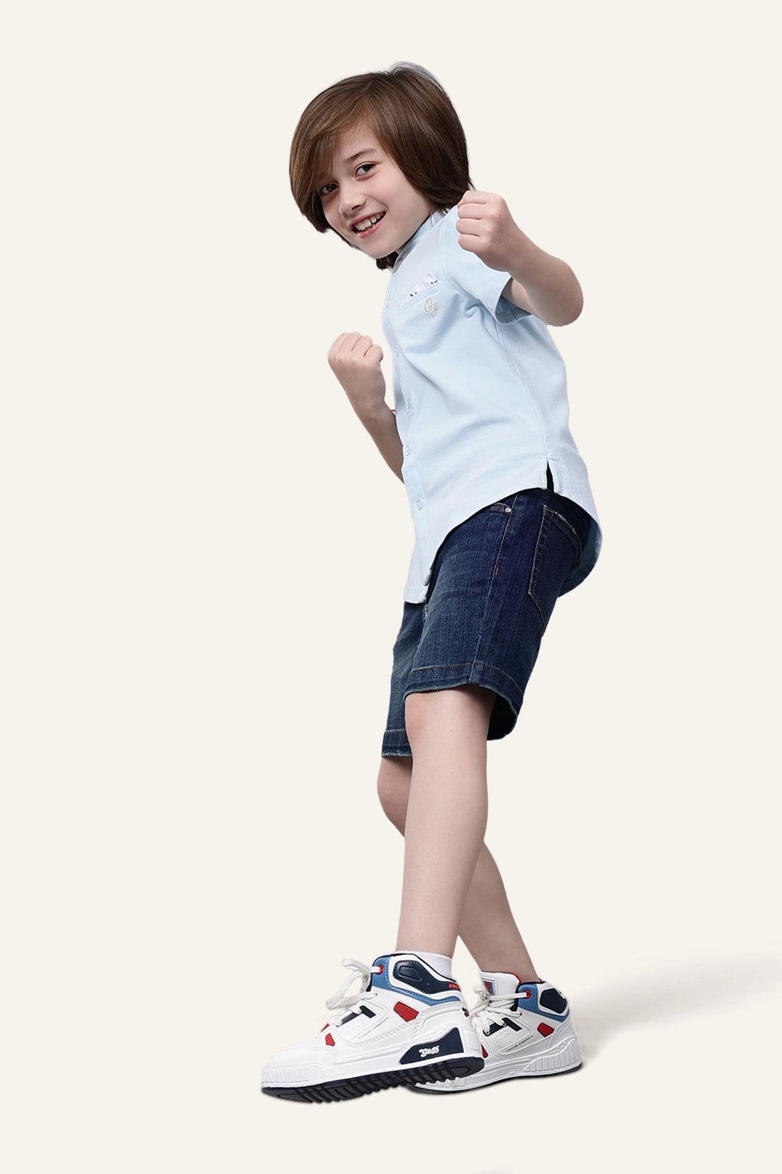 Boys Blue Chinese Collar Cotton Shirt