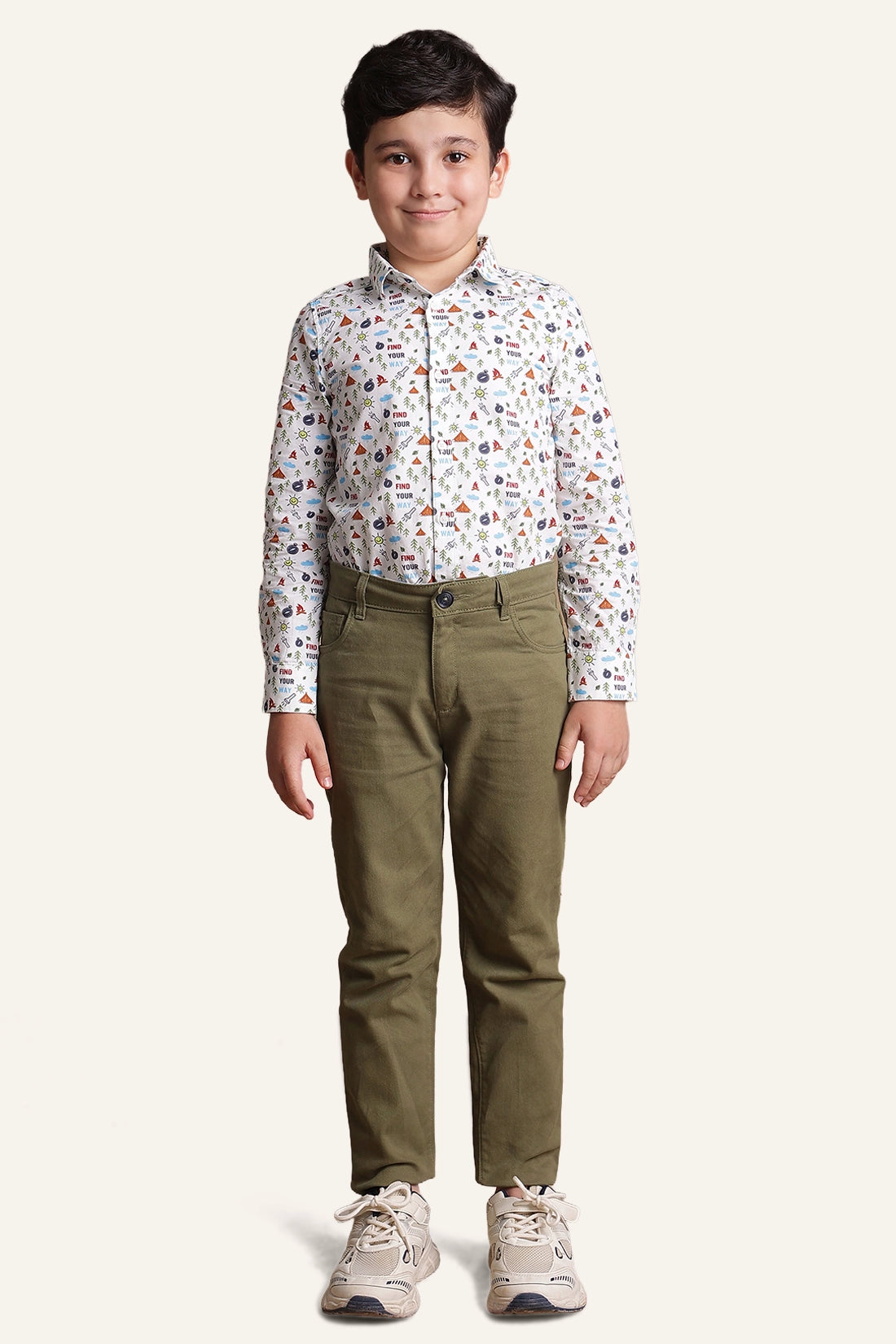 Boys Olive Regular Fit Trouser