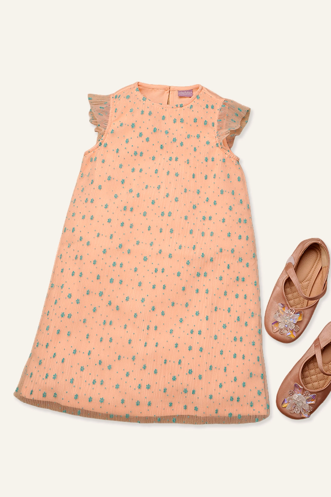 Girls Peach Solid Dress