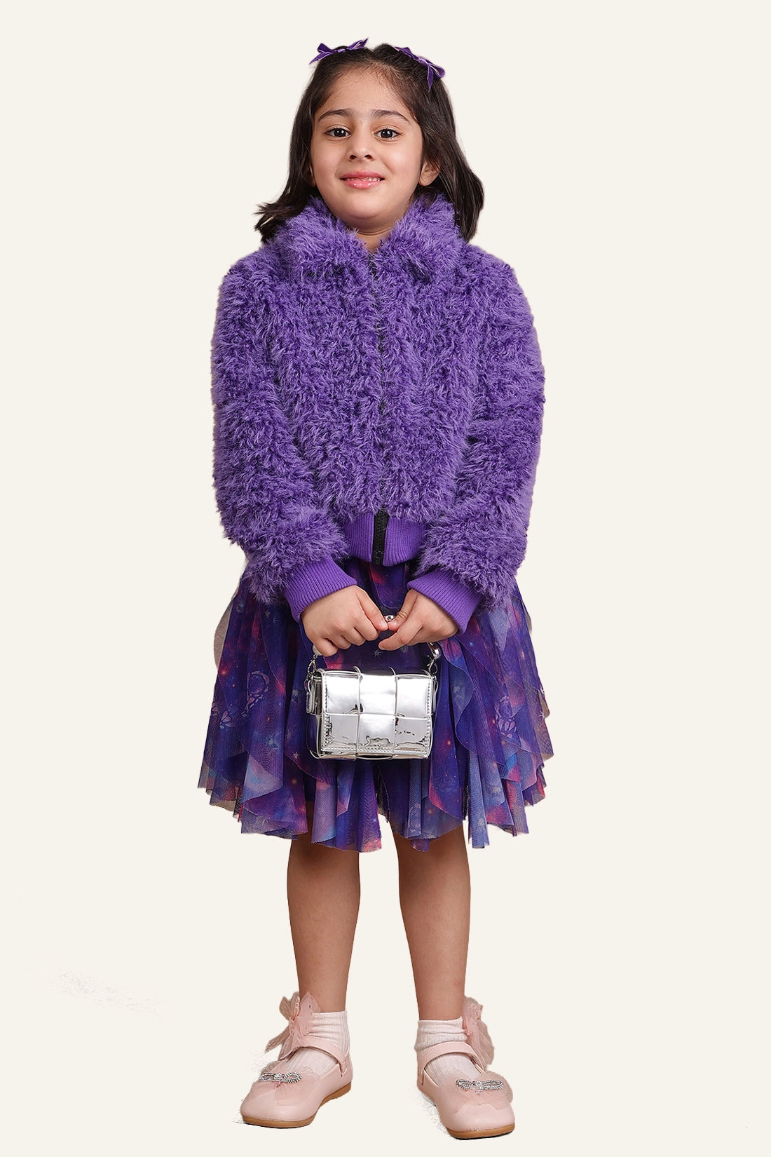 Girls Purple Fur Jacket