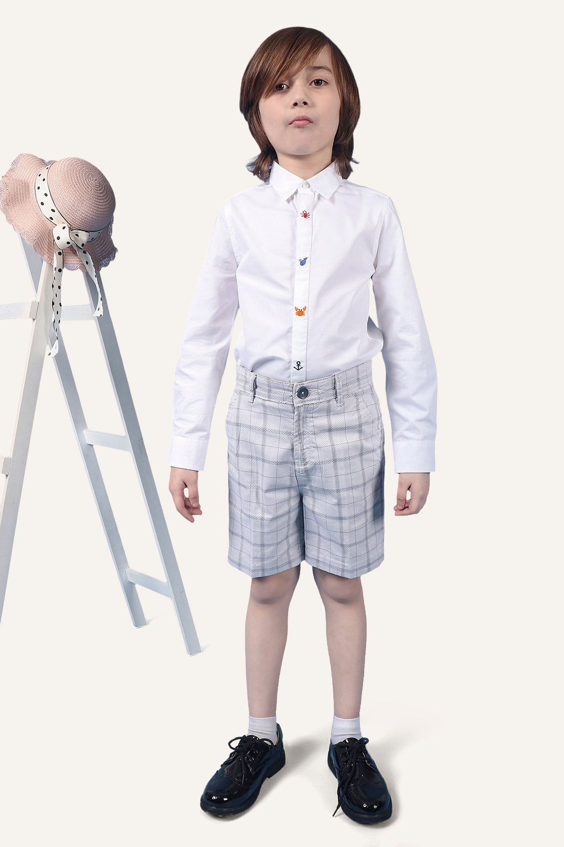 Boys 100% Cotton Grey Check Shorts With Side Pockets