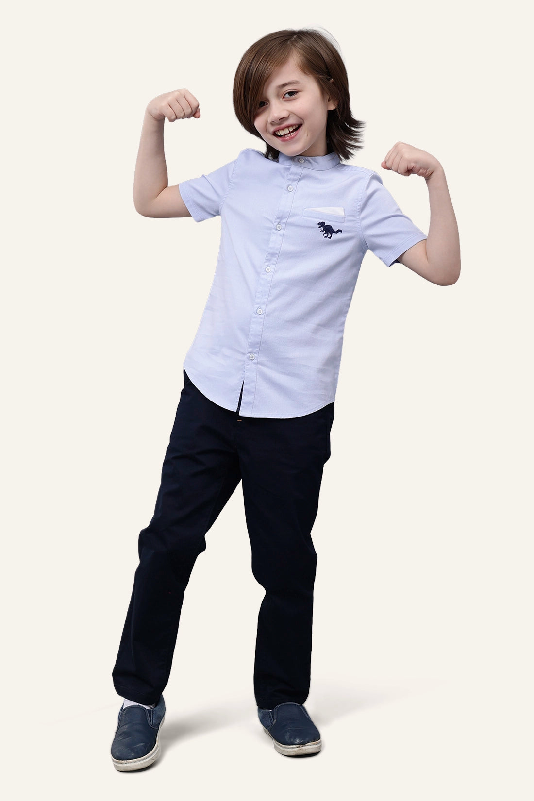 Boys Blue Mandarin Collar Shirt