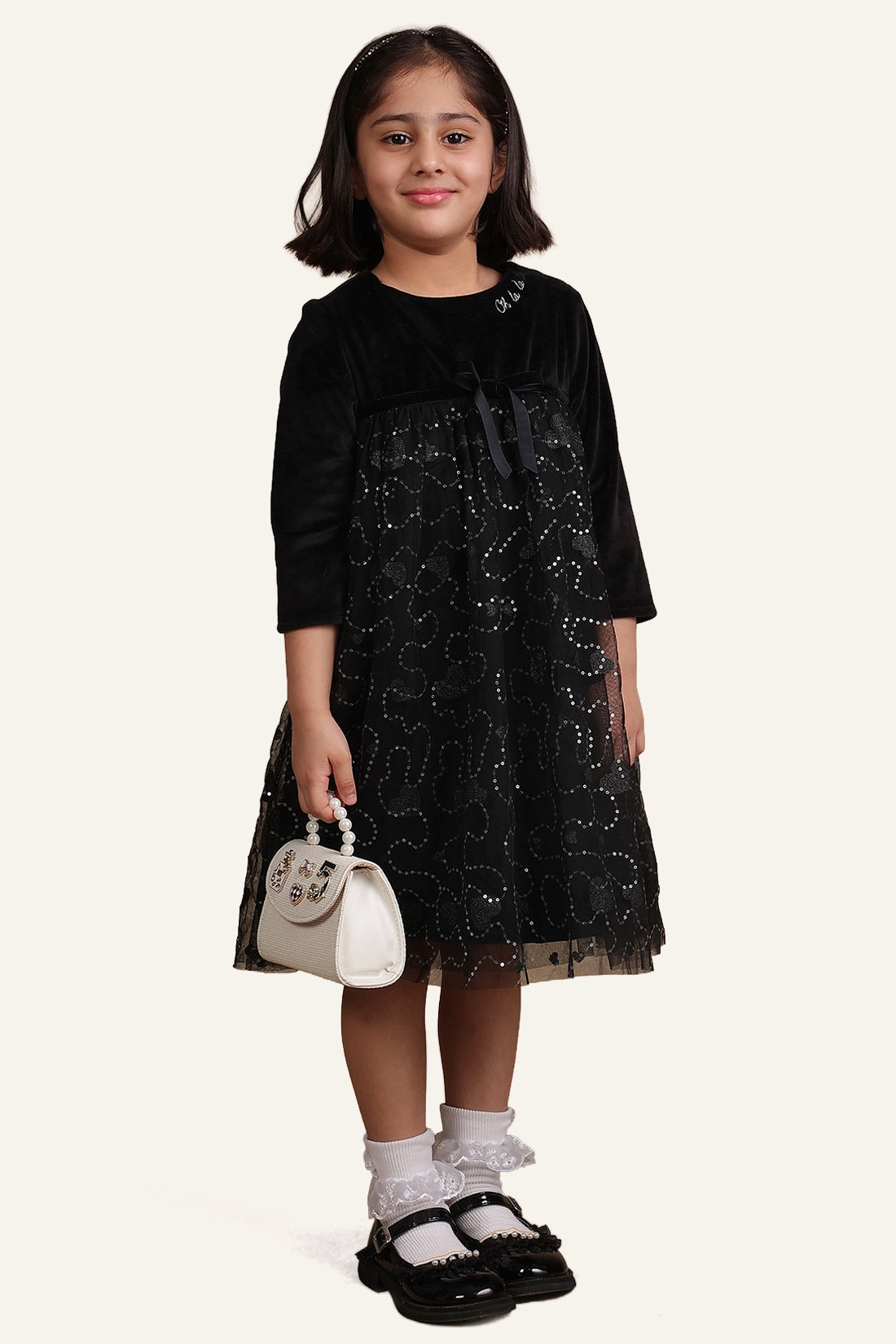 Girls Black Sequinned Dress