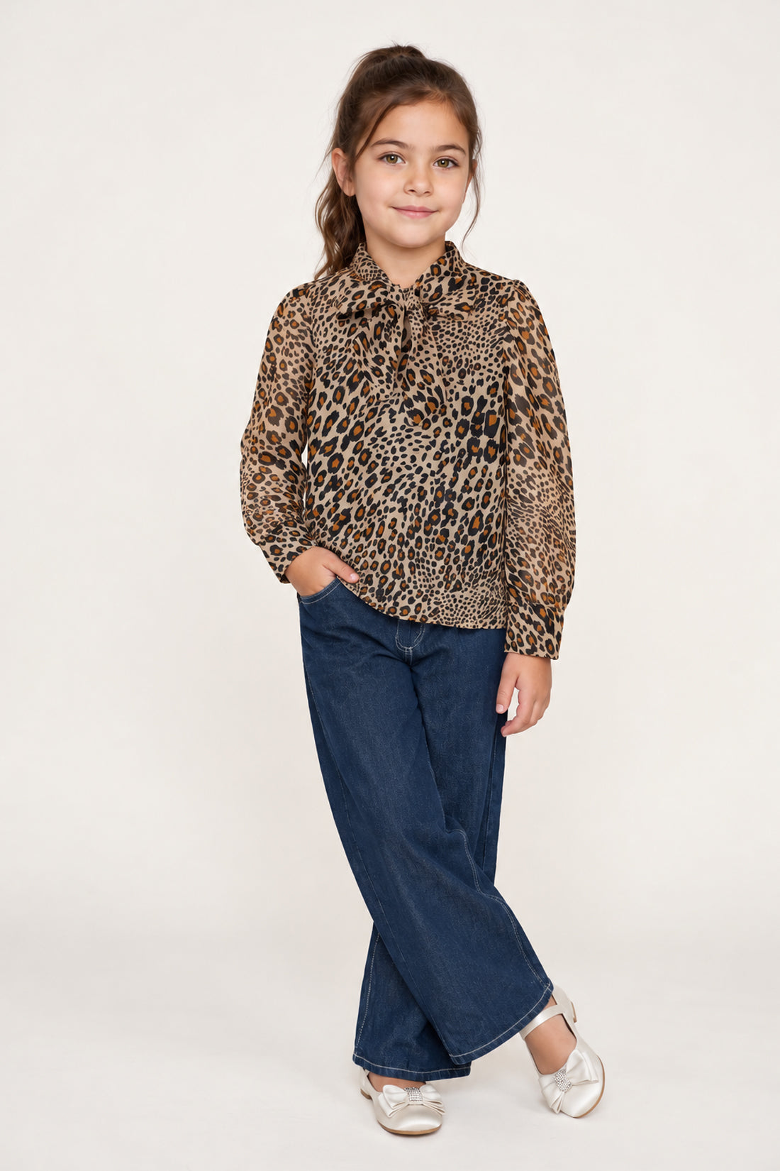 Girls Multi Leopard Print Cotton Top
