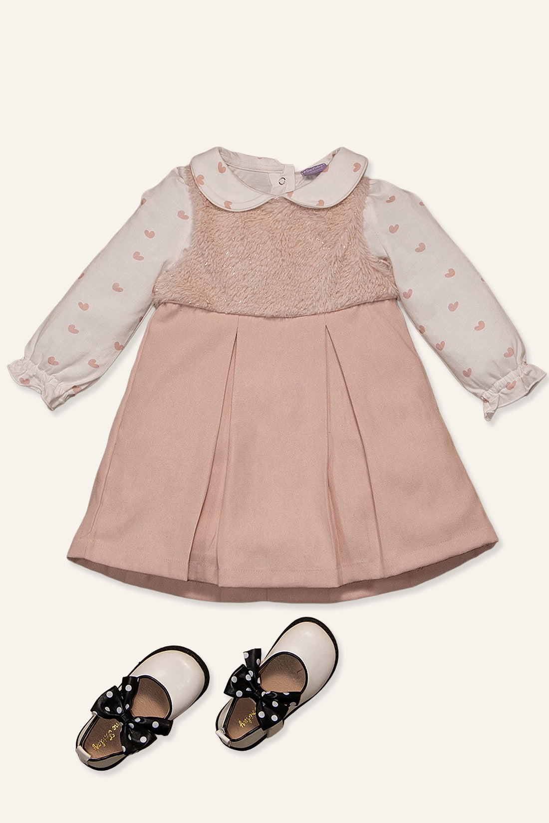 Baby Girls Pink Heart Print Dress With Top