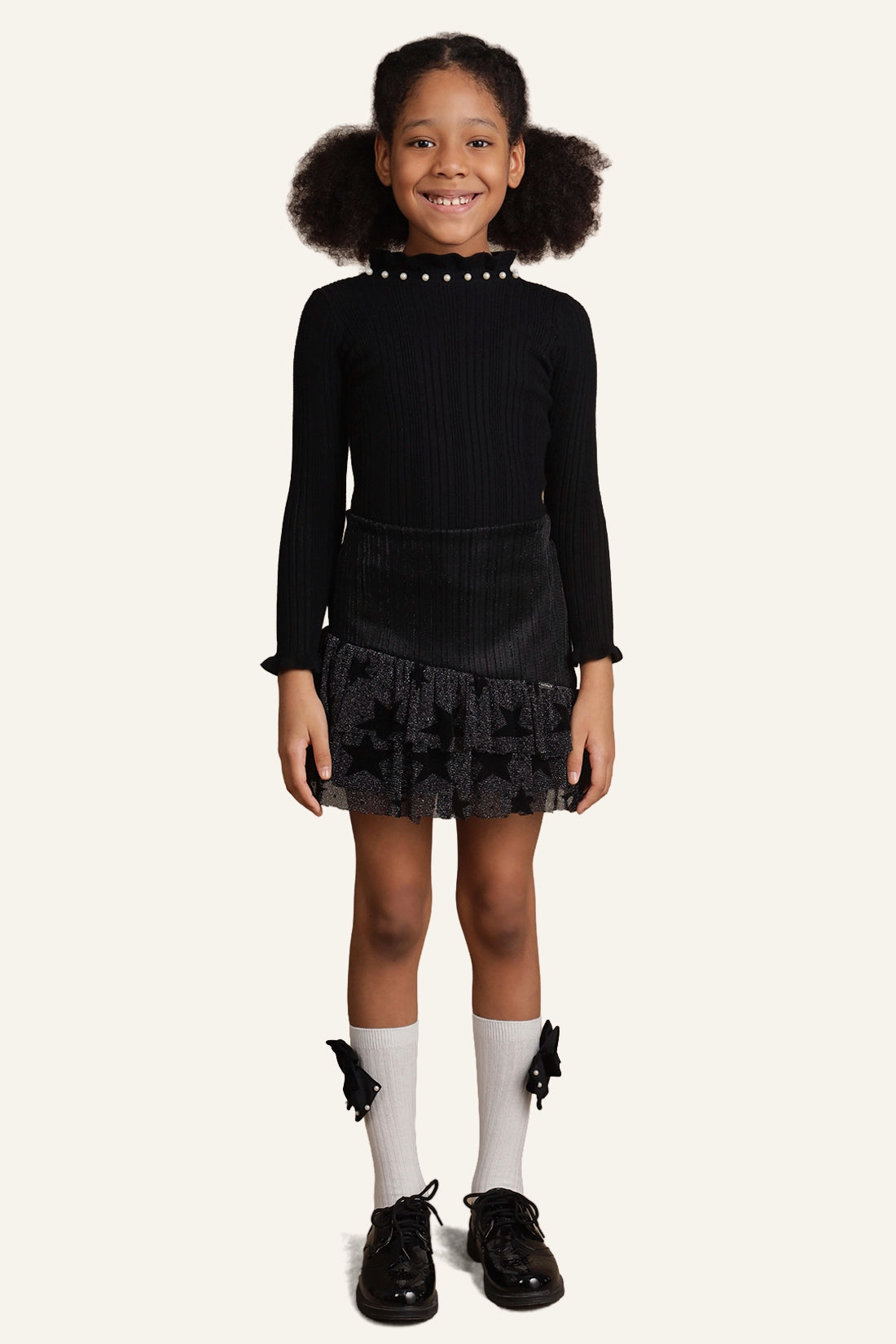 Girls Star Design Black Skirt