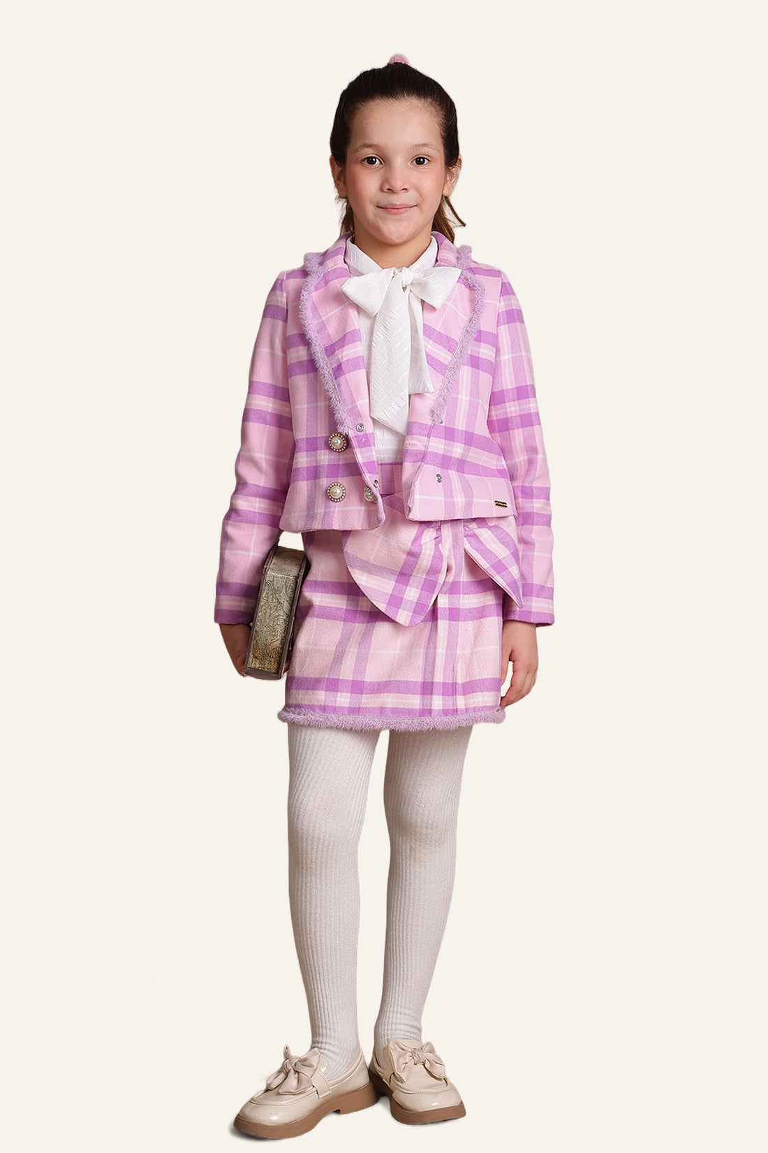 Girls Pink & Lilac Checkered Blazer