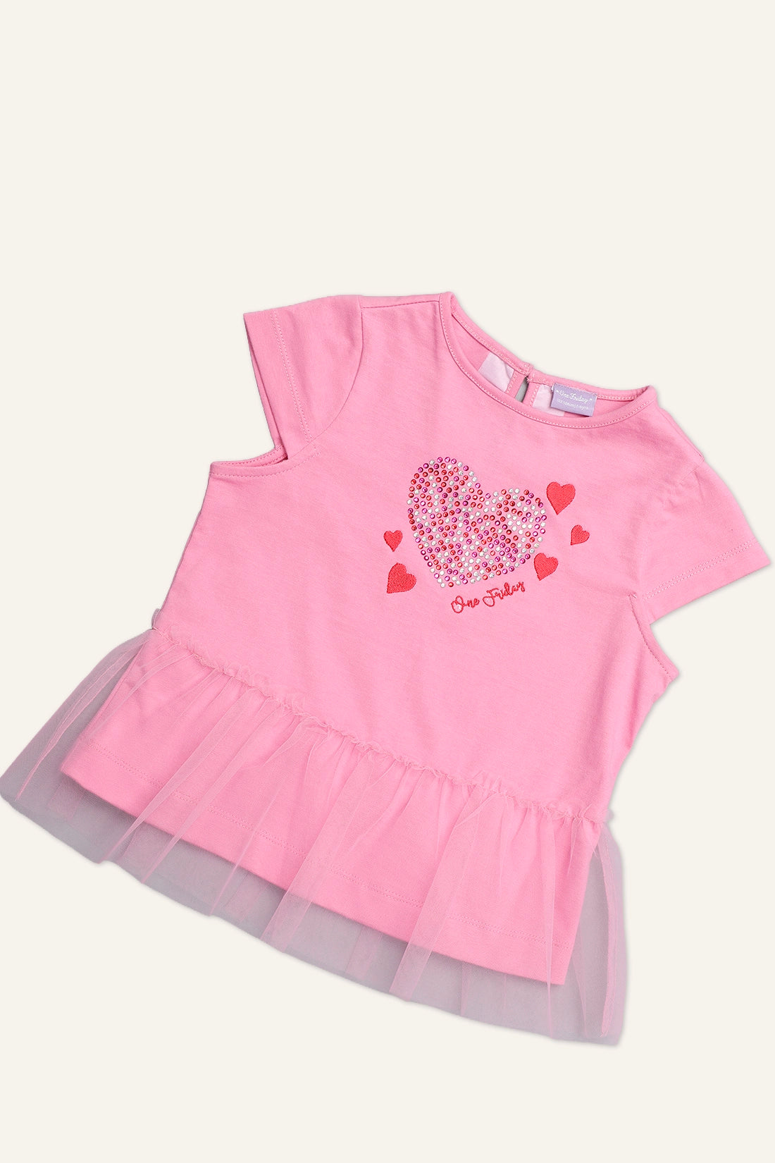 Girls Pink Sequinned Heart Top