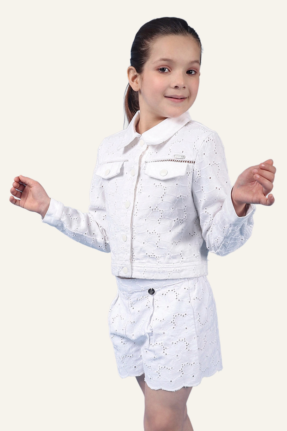 Girls White Schiffli Jacket