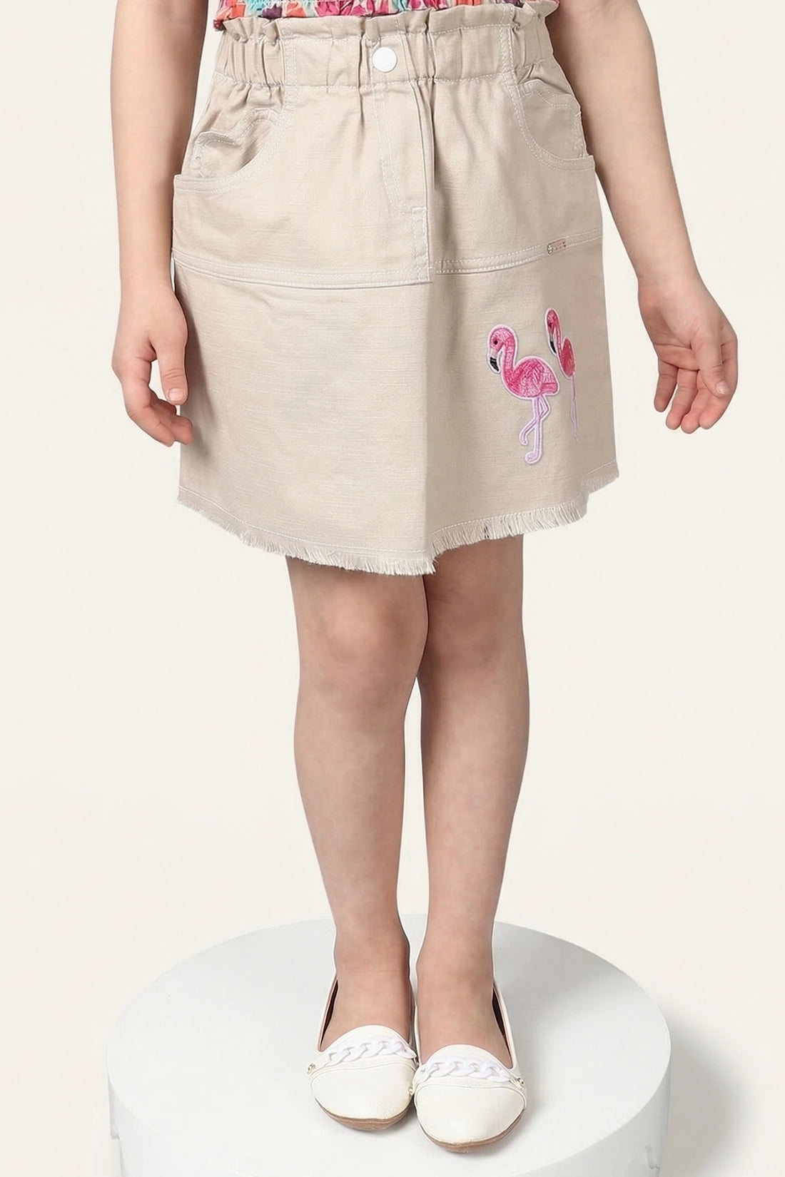 Girls Beige Embroidered Skirt