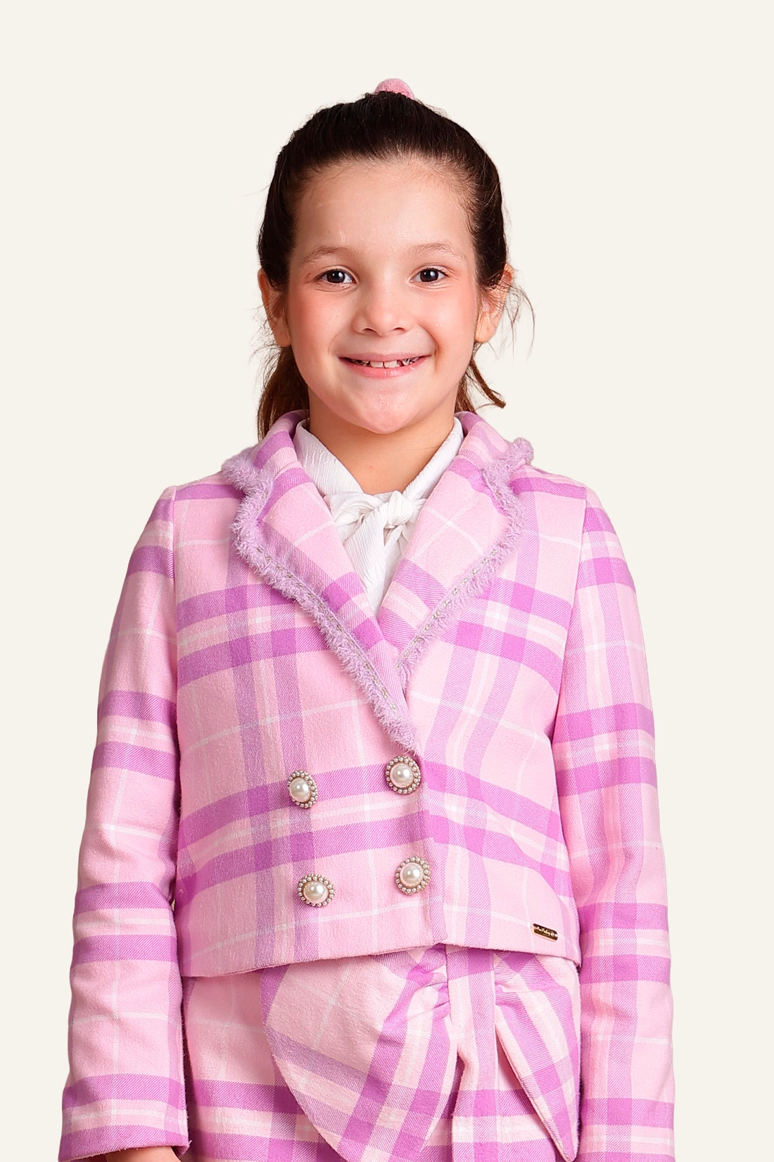 Girls Pink & Lilac Checkered Blazer