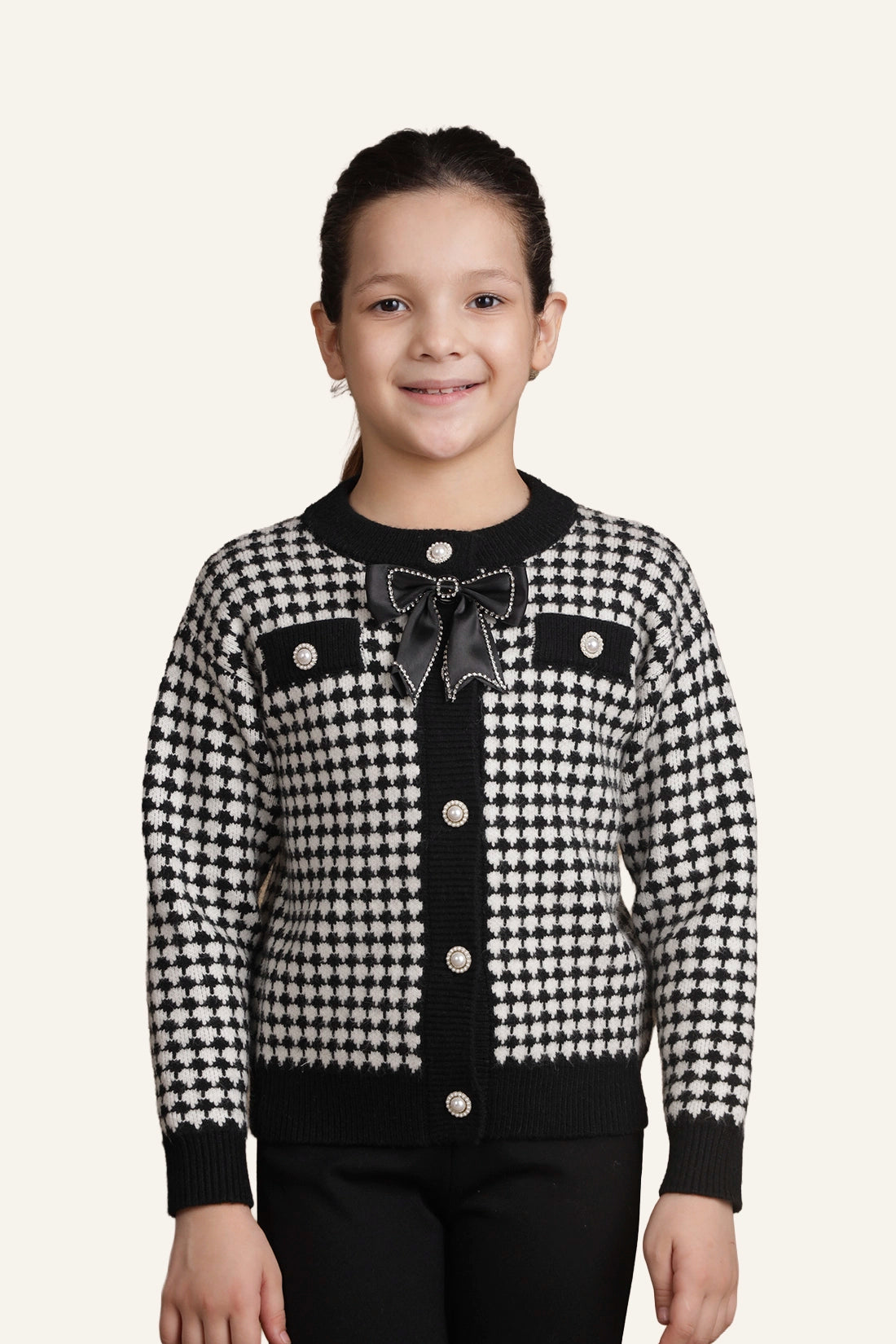 Girls Black Checks Sweater