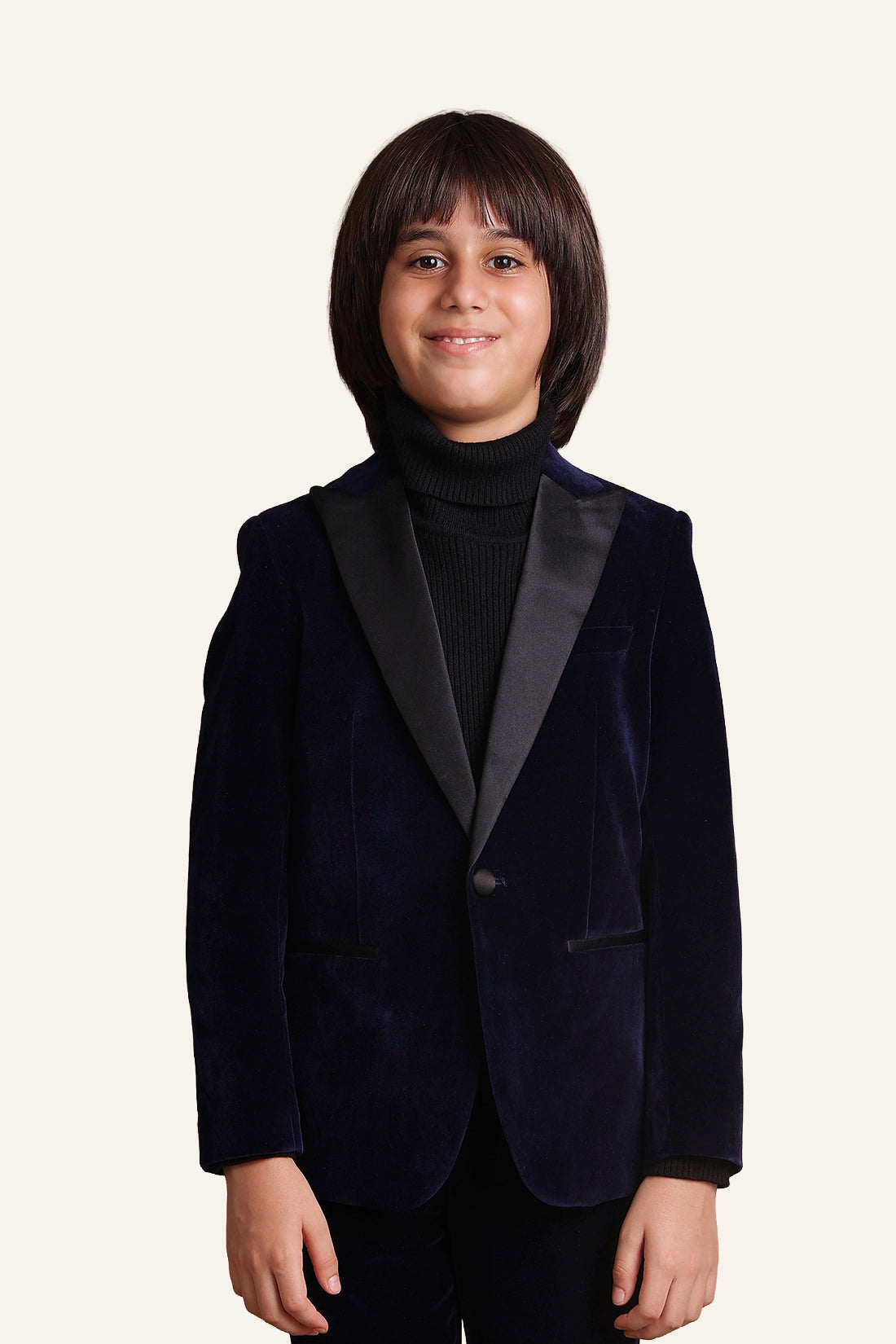 Boys Navy Blue Velvet 2 Piece Suit Set