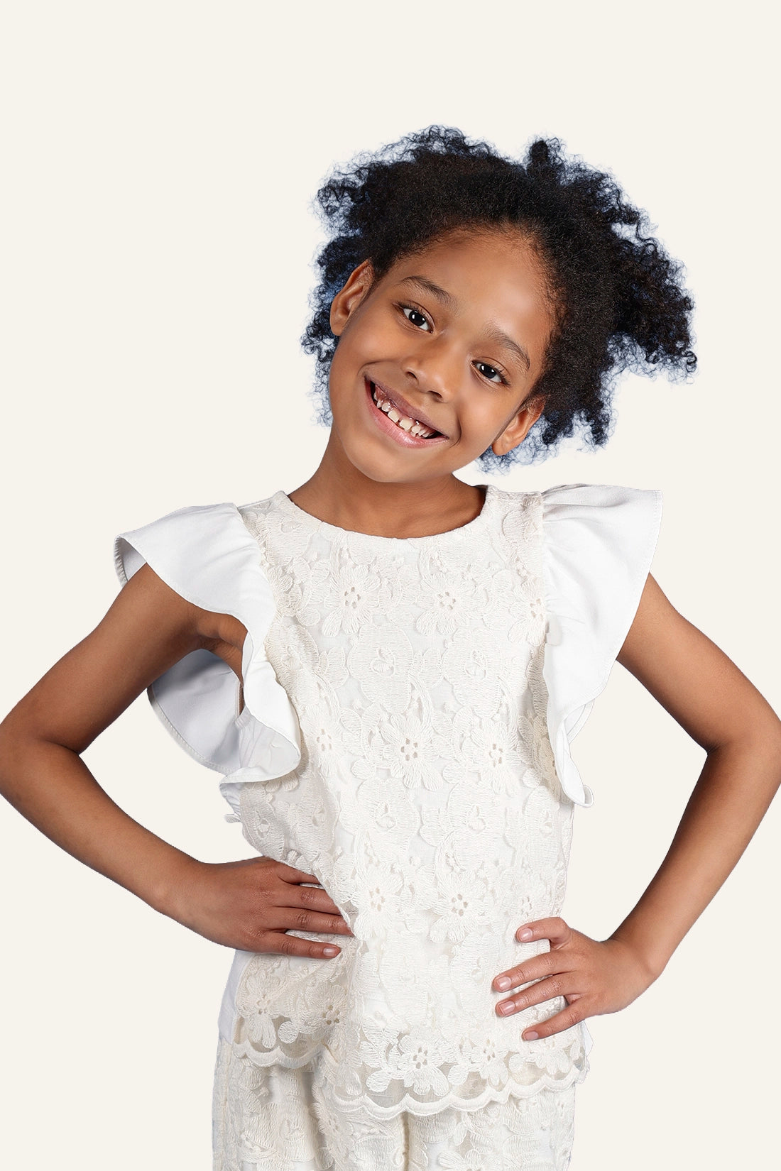 Girls Off White Round Neck Cotton Top