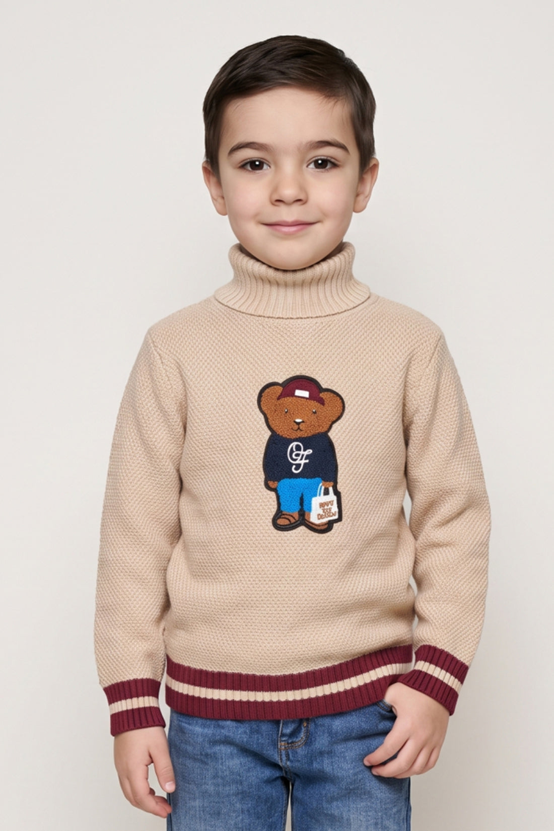 Boys Sand Embellished High Neck Sweater