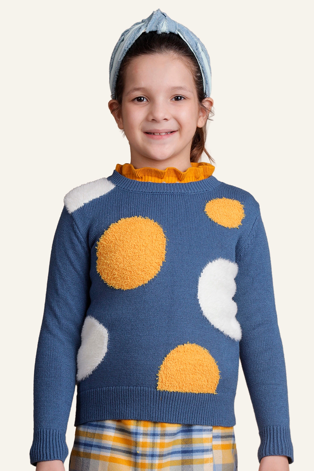 Girls Navy Blue Polka Dot Sweater