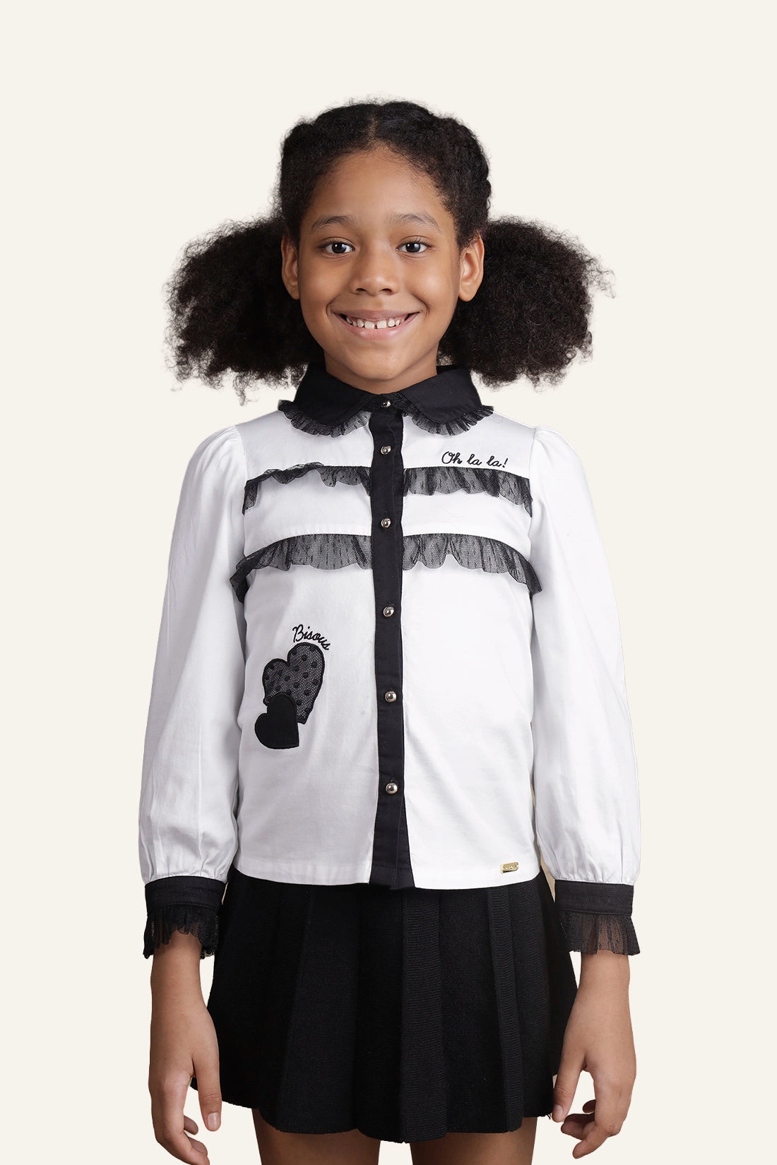 Girls Black & White Laced Top