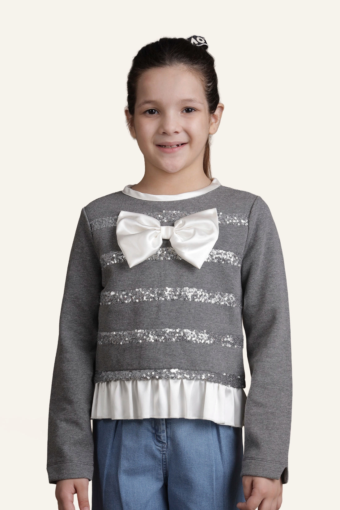 Girls Grey Stripes Top