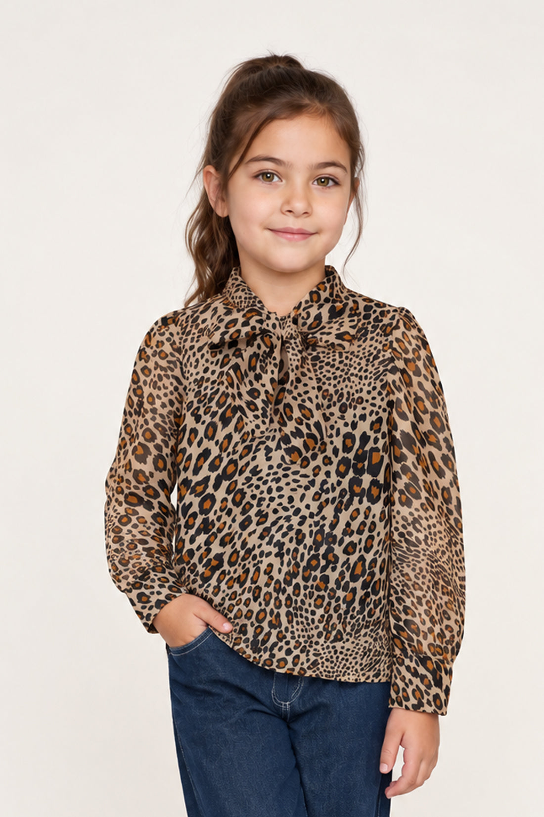 Girls Multi Leopard Print Cotton Top