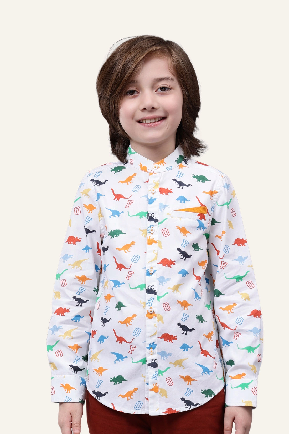 Boys Off White Chinese Collar Shirt