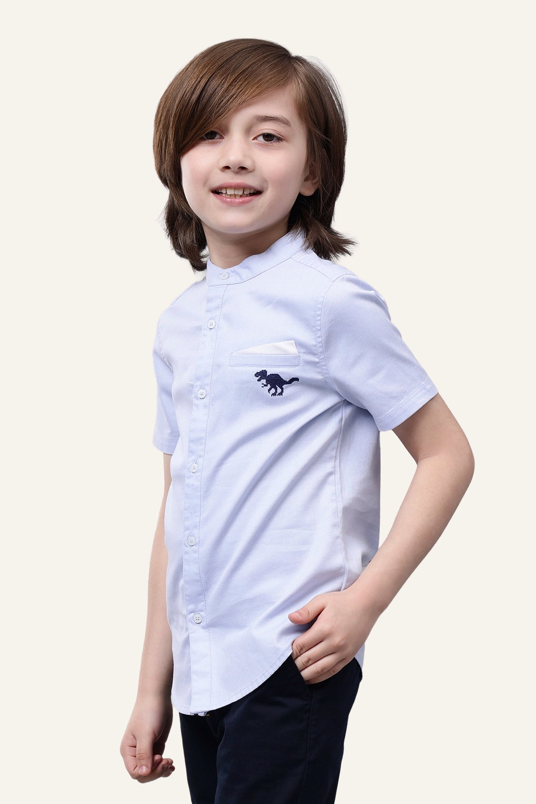 Boys Blue Mandarin Collar Shirt