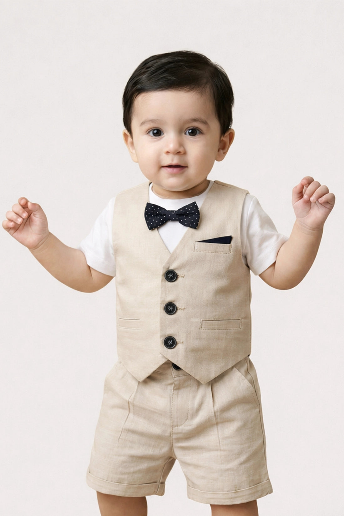 Baby Boys Beige Round Neck Waistcoat with T-Shirt