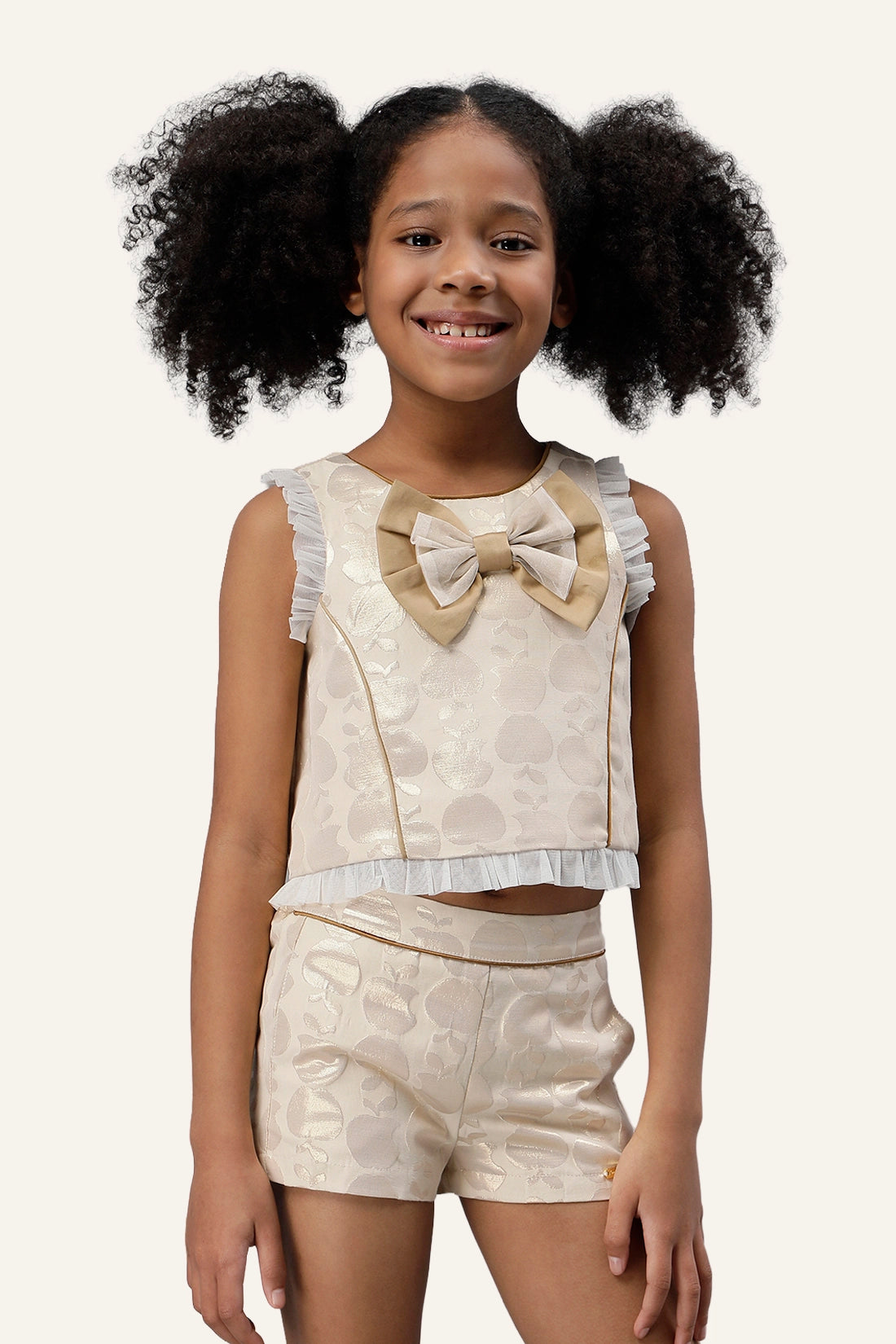Girls Beige Round Neck Top