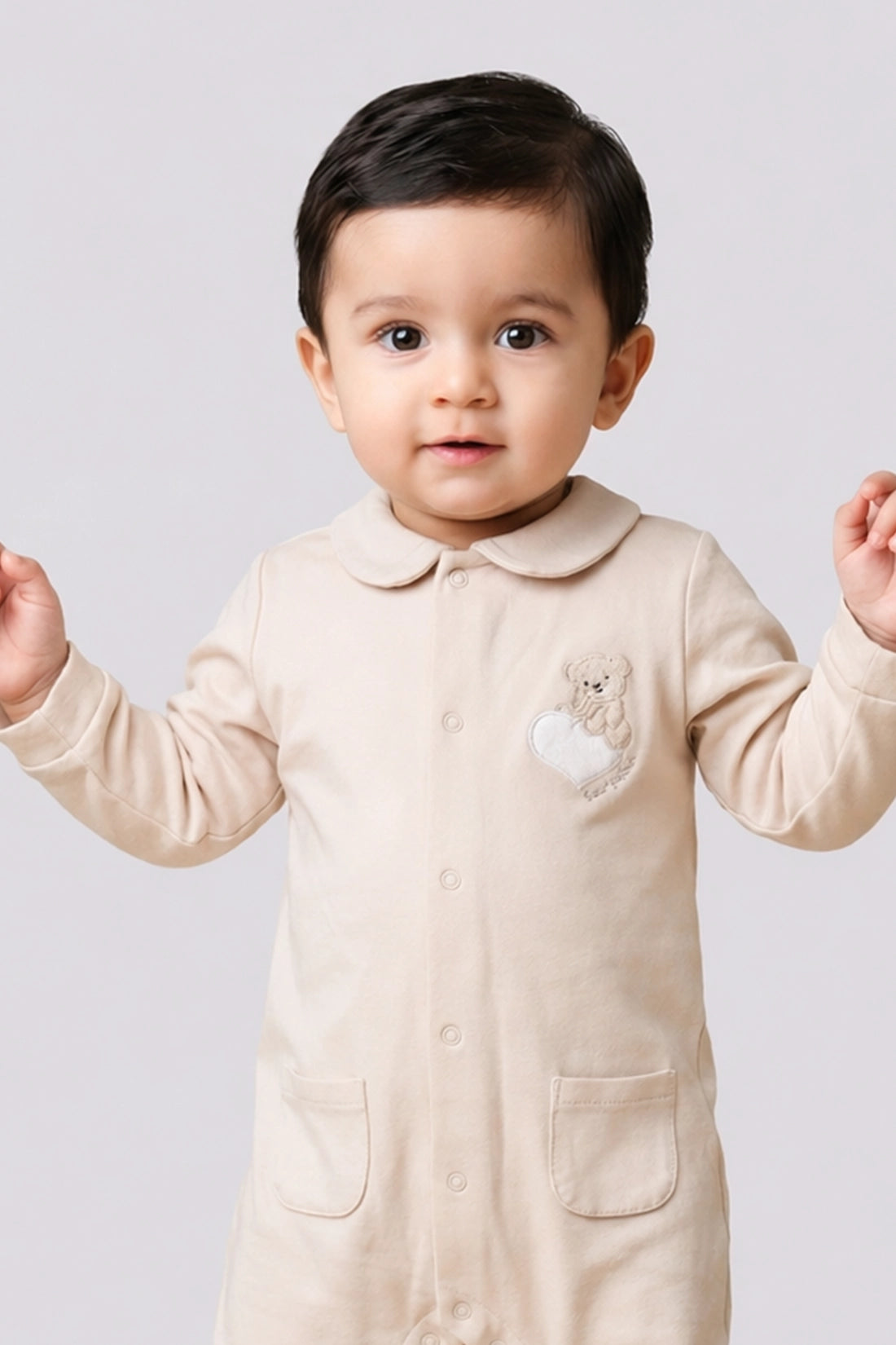 Baby Boys Beige Cotton Romper