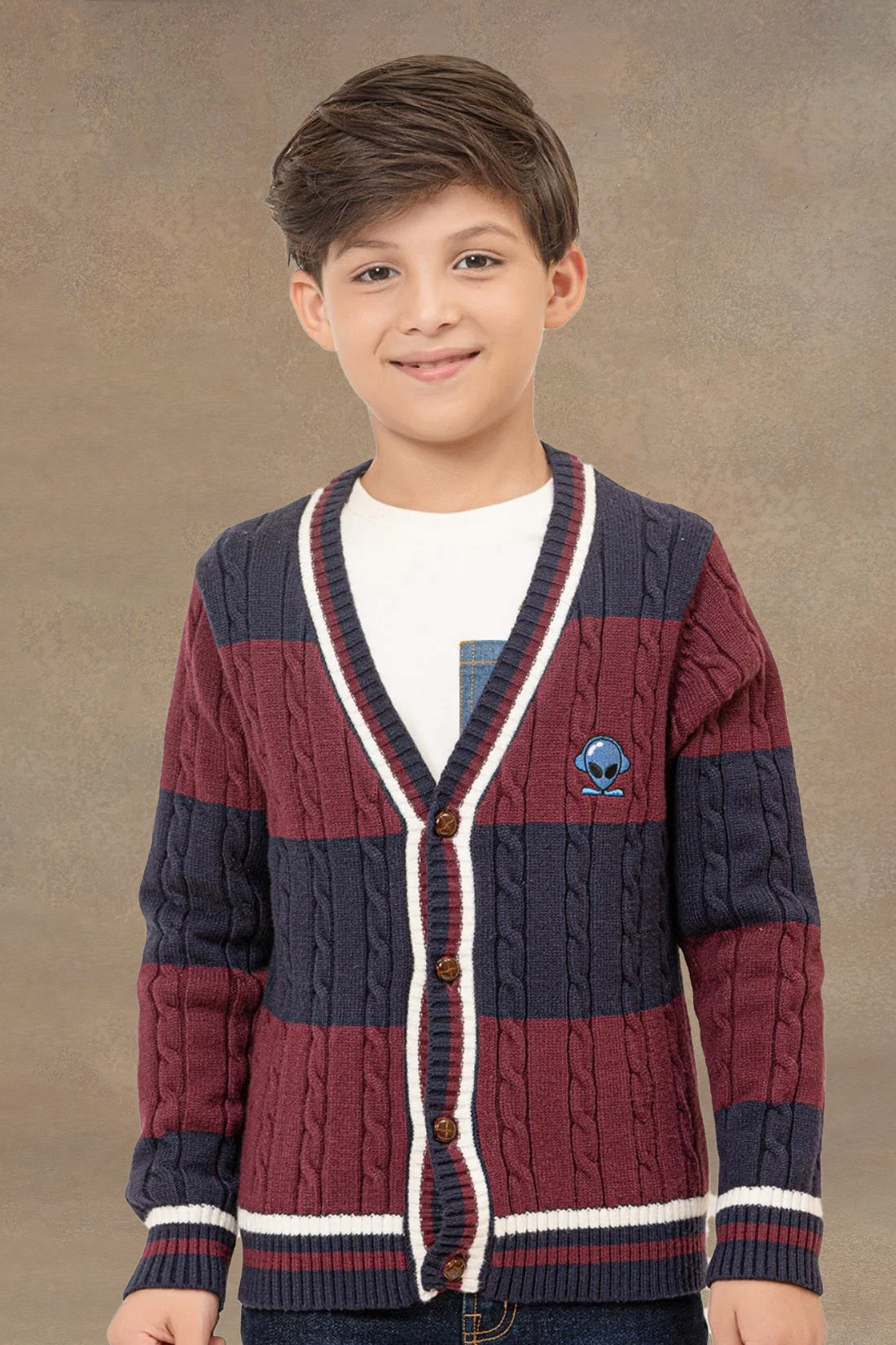One Friday Kids Boys Blue & Burgundy Stripes Cardigan