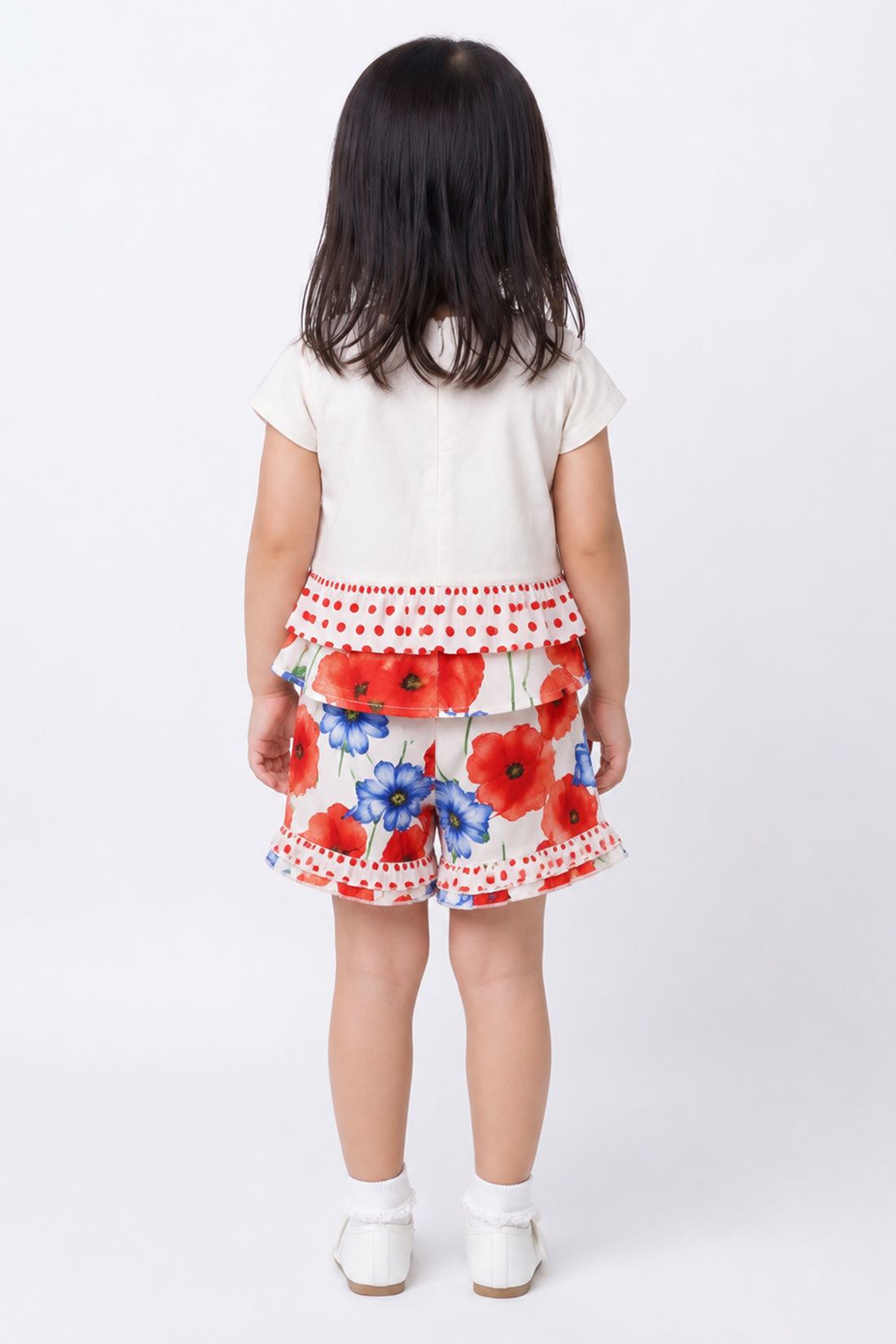 Baby Girls Off White Floral Peplum Top With Shorts Set