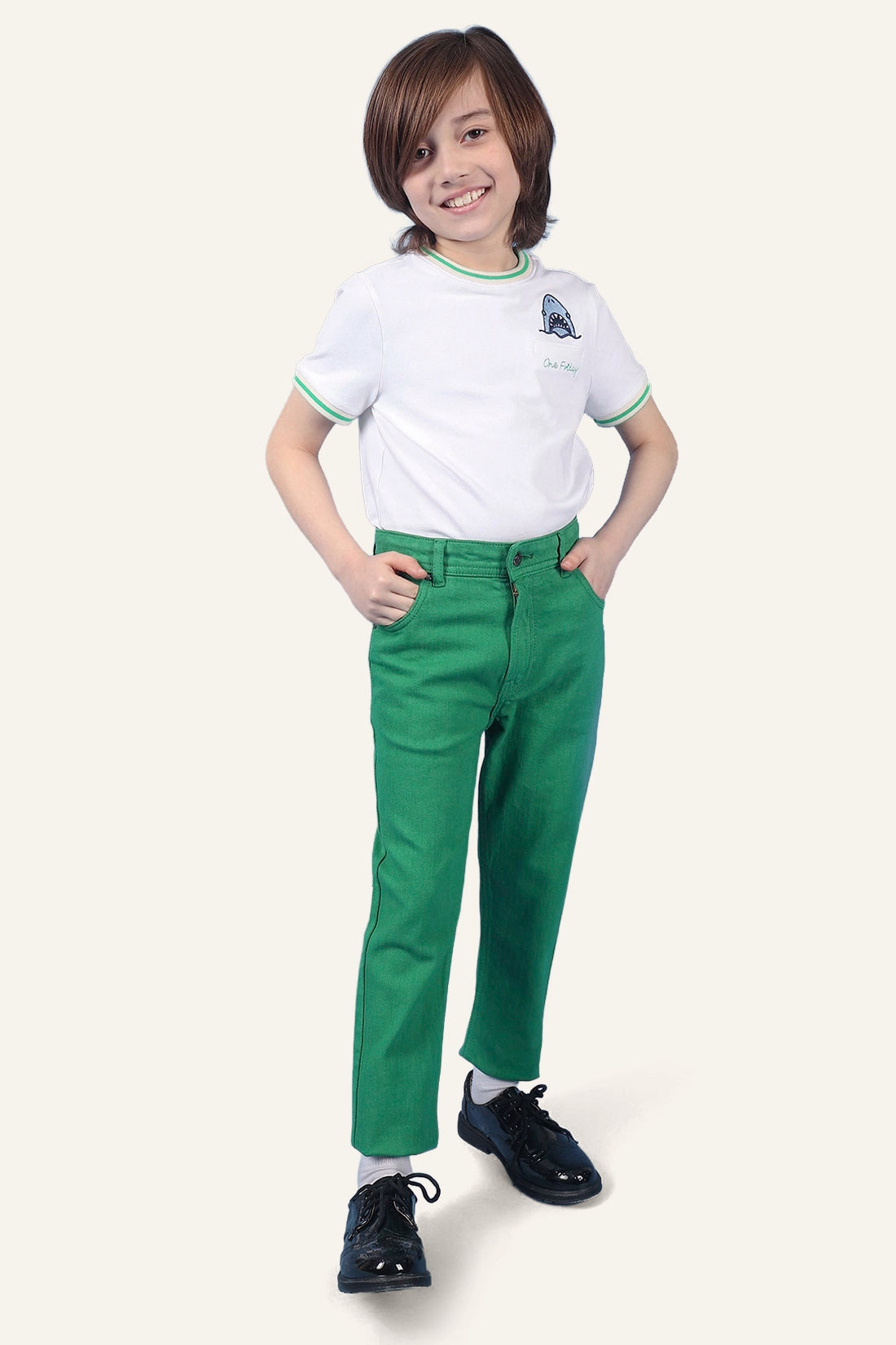 Boys Green Embroidered Jeans