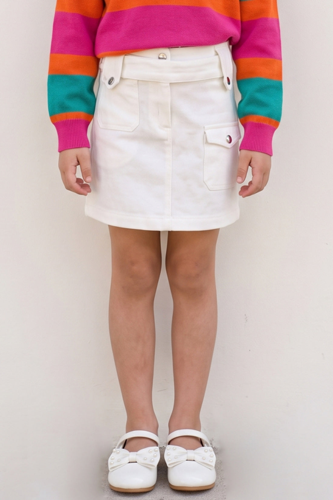 Girls Off White Cotton Drill Regular Fit Skirt