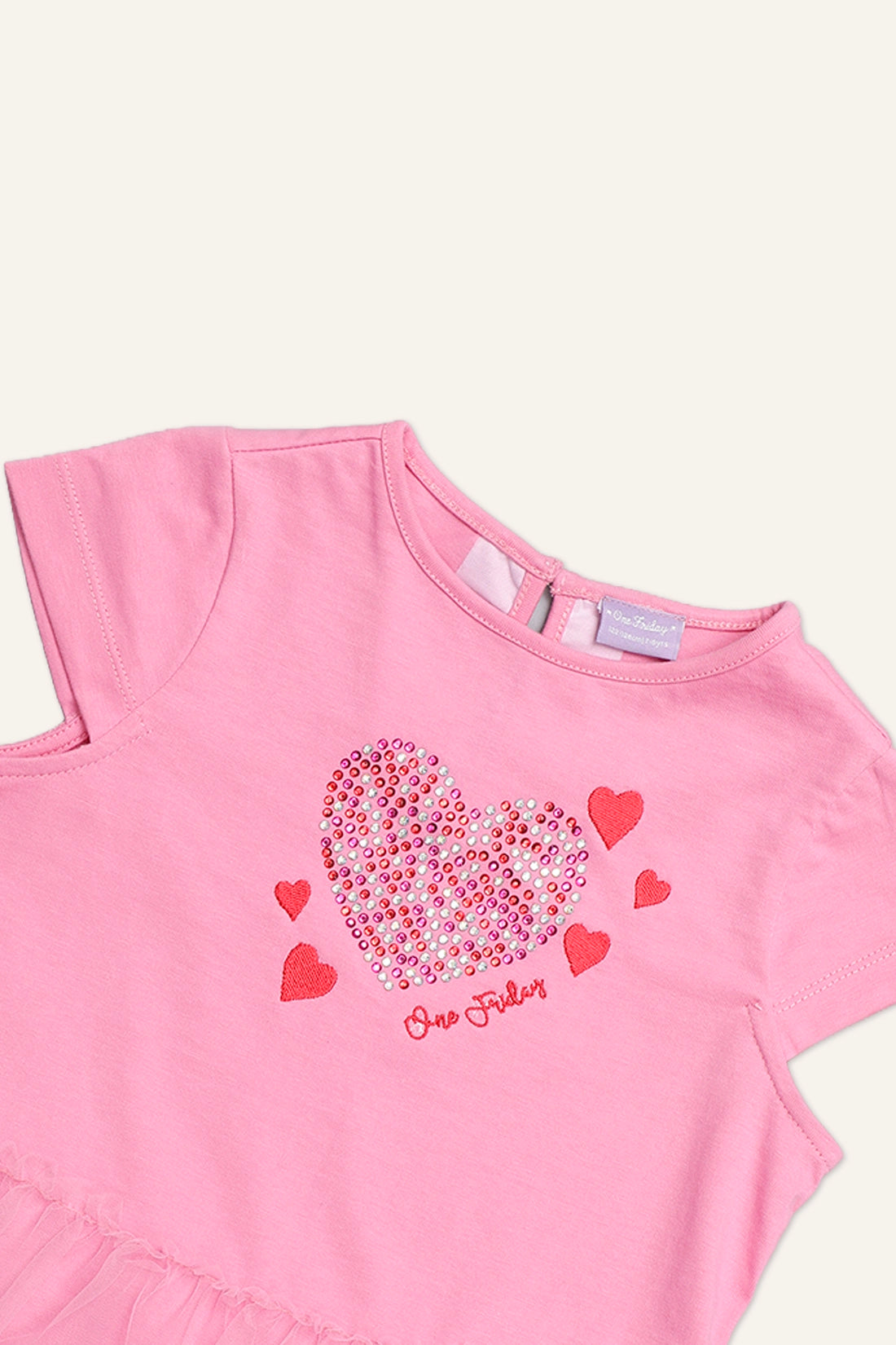 Girls Pink Sequinned Heart Top